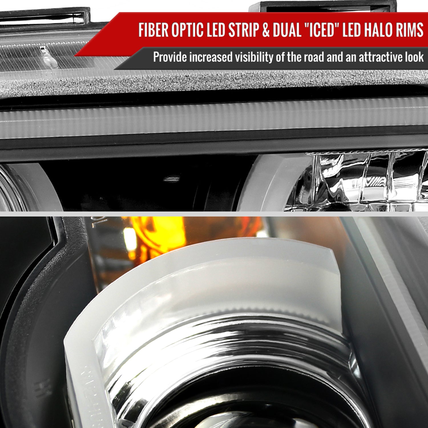 1995-2001 BMW E38 7 Series LED Bar Dual Halo Projector Headlights Matt Black