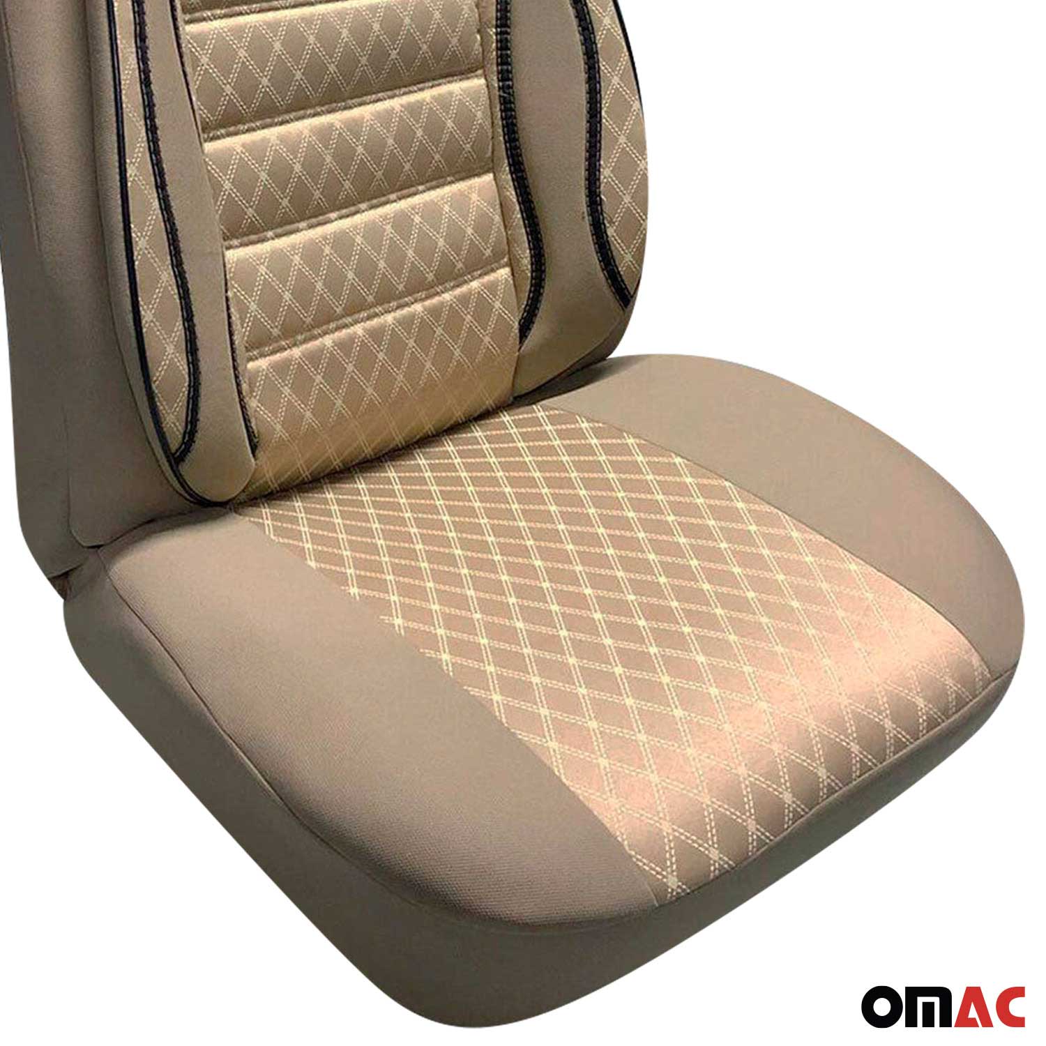 OMAC Universal Semi Custom Front Car Seat Cover Protector Beige Polycotton