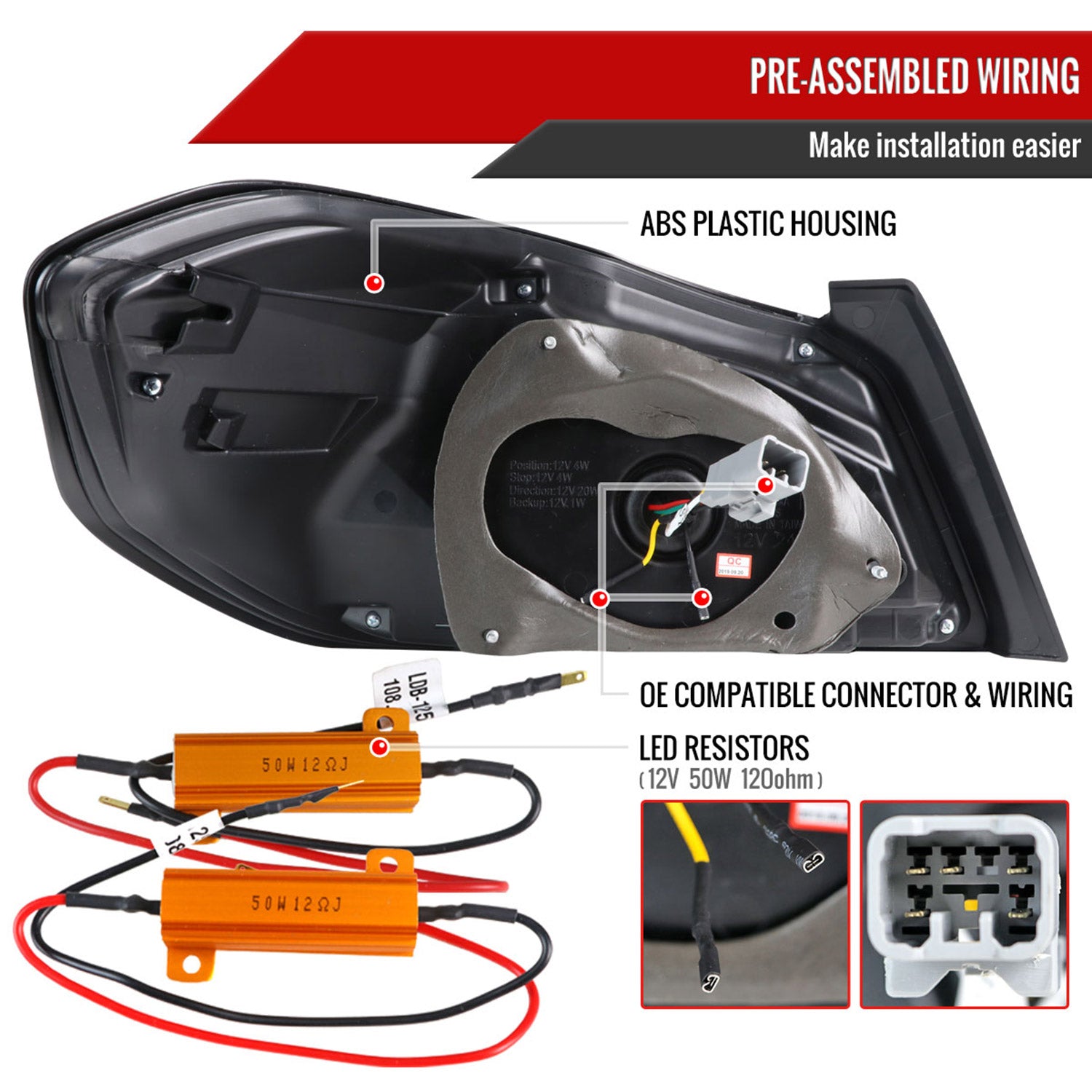 2015-2021 Subaru WRX Sequential Red Bar LED Tail Lights Jet Black/Clear Lens