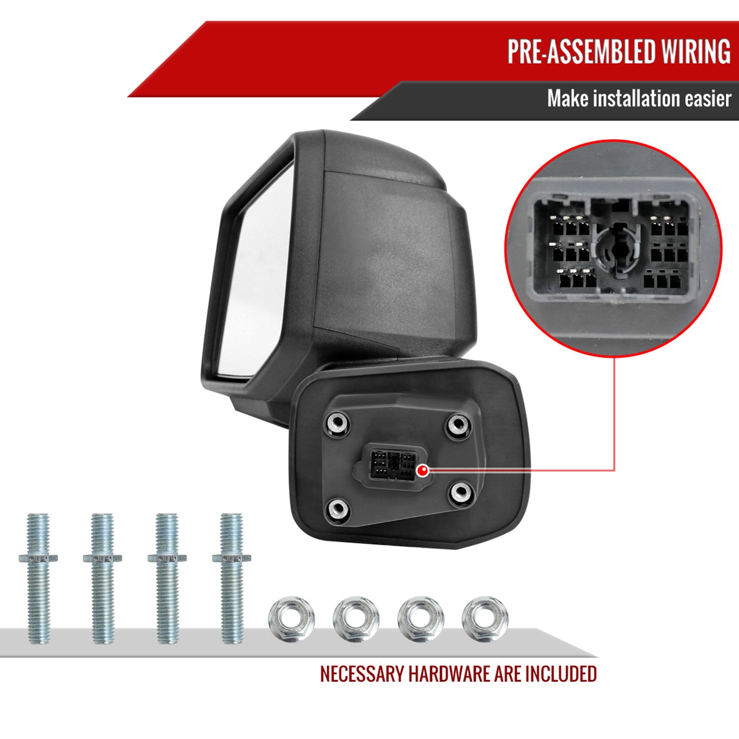 2019-2024 GMC Sierra 1500 Black Manual Fold & Heated Side Mirror Driver Side