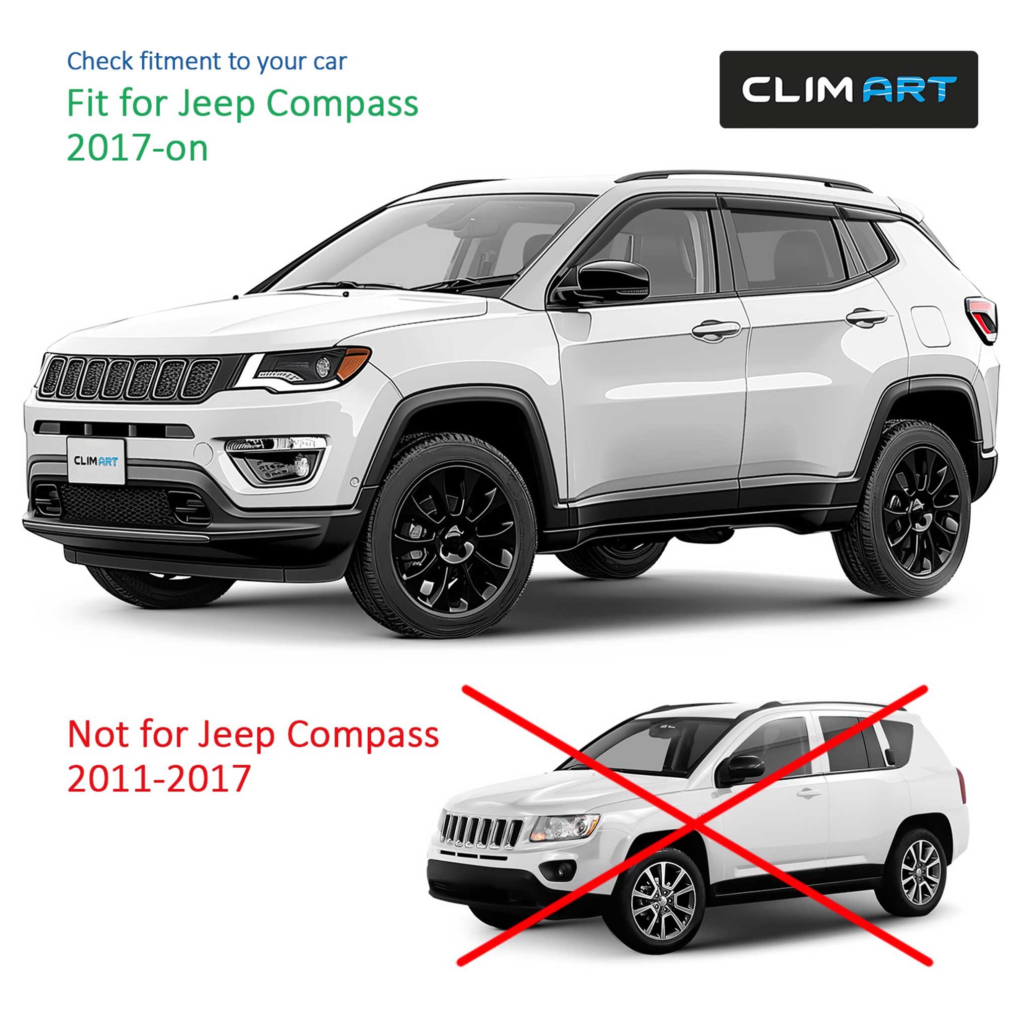 Clim Art Wind Deflectors for Jeep Compass 2017-2026 Tape-On Dark Smoke 6Pcs