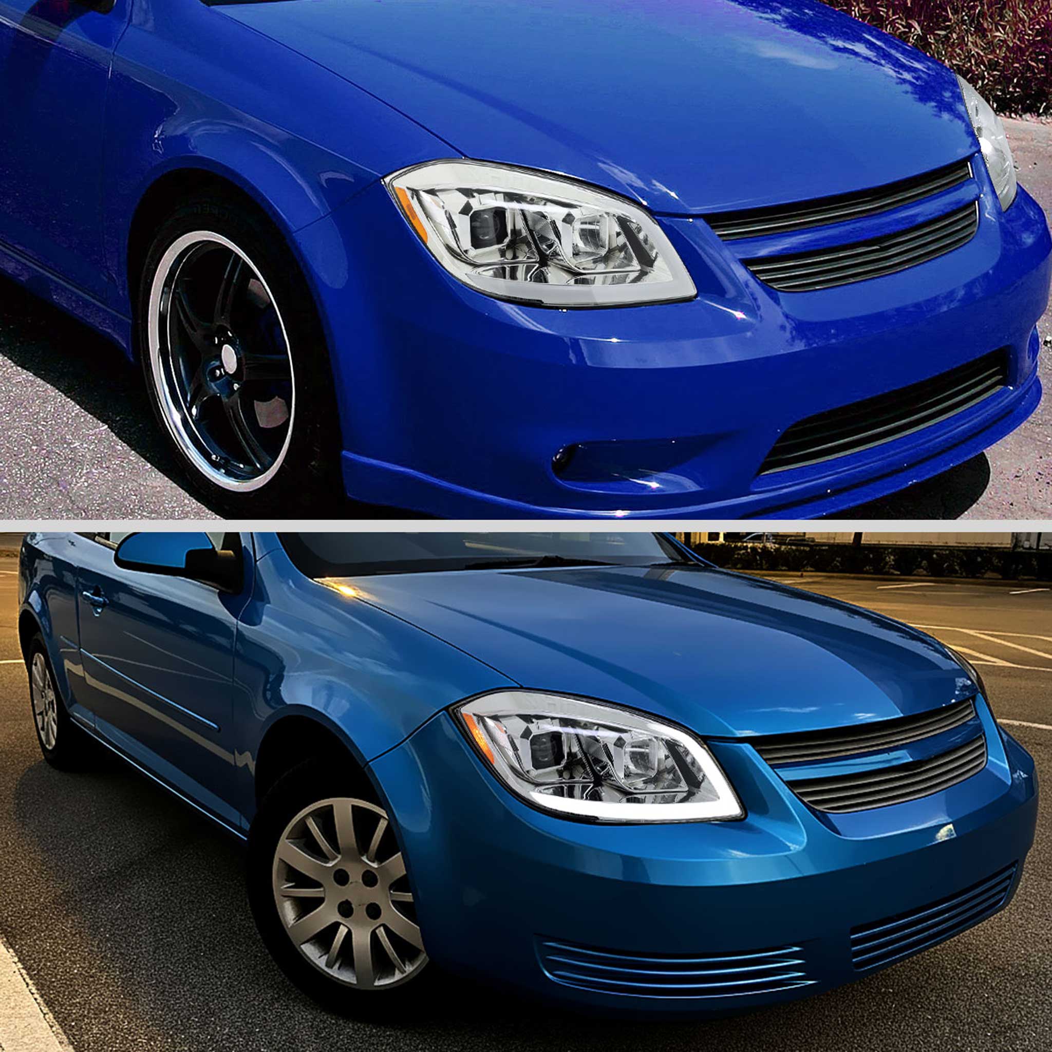 For Chevrolet Cobalt / Pontiac G5 2005-2010 Headlights Switchback LED Turn Signal DRL Light Strip Chrome Housing Clear Lens