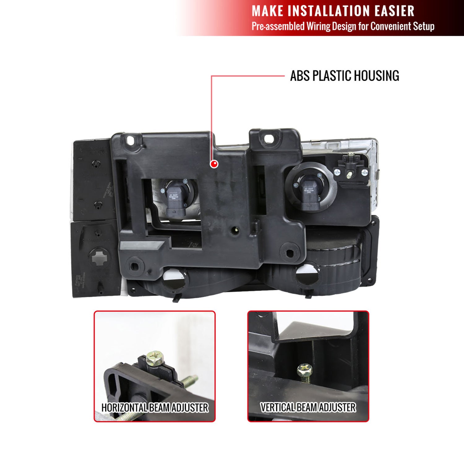 1988-1993 Chevy C/K Blazer/Tahoe/Silverado/Yukon Headlights Lights Set Black