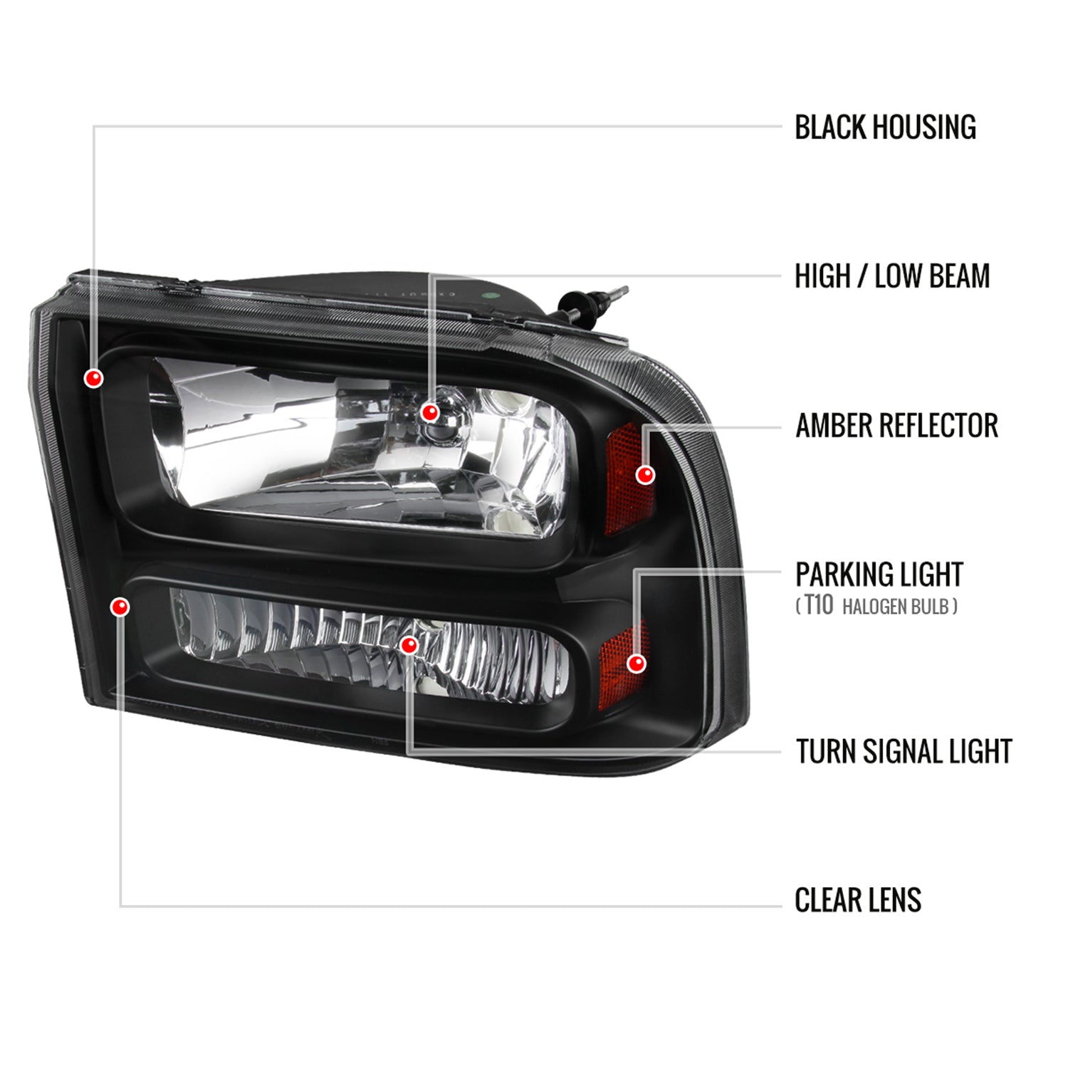 1999-2004 Ford Excursion/F-250/350/450/550 Crystal Headlights Matt Black/Clear