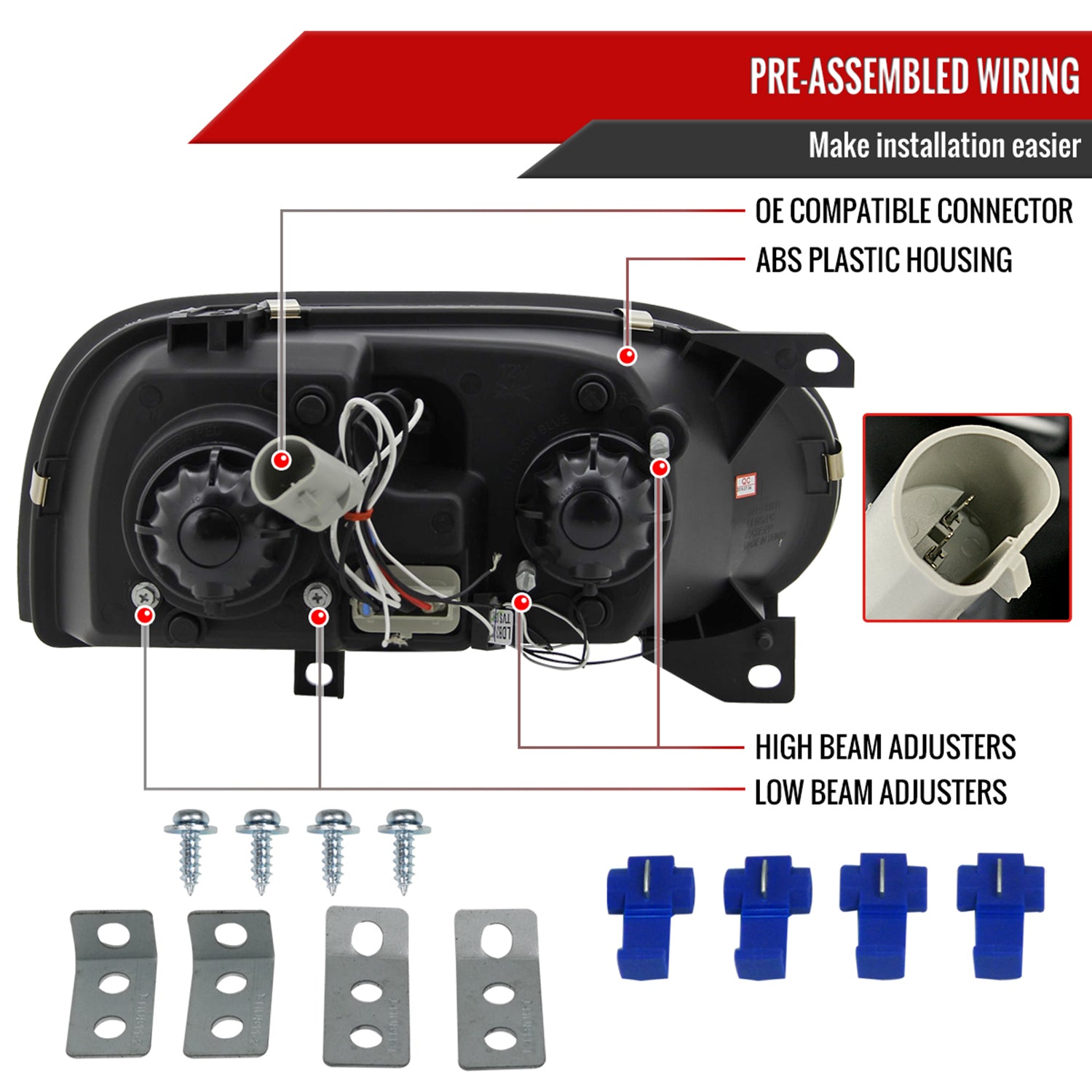 1993-1998 VW Golf Mk3/Cabrio Dual Halo Projector Headlights Matt Black/Clear