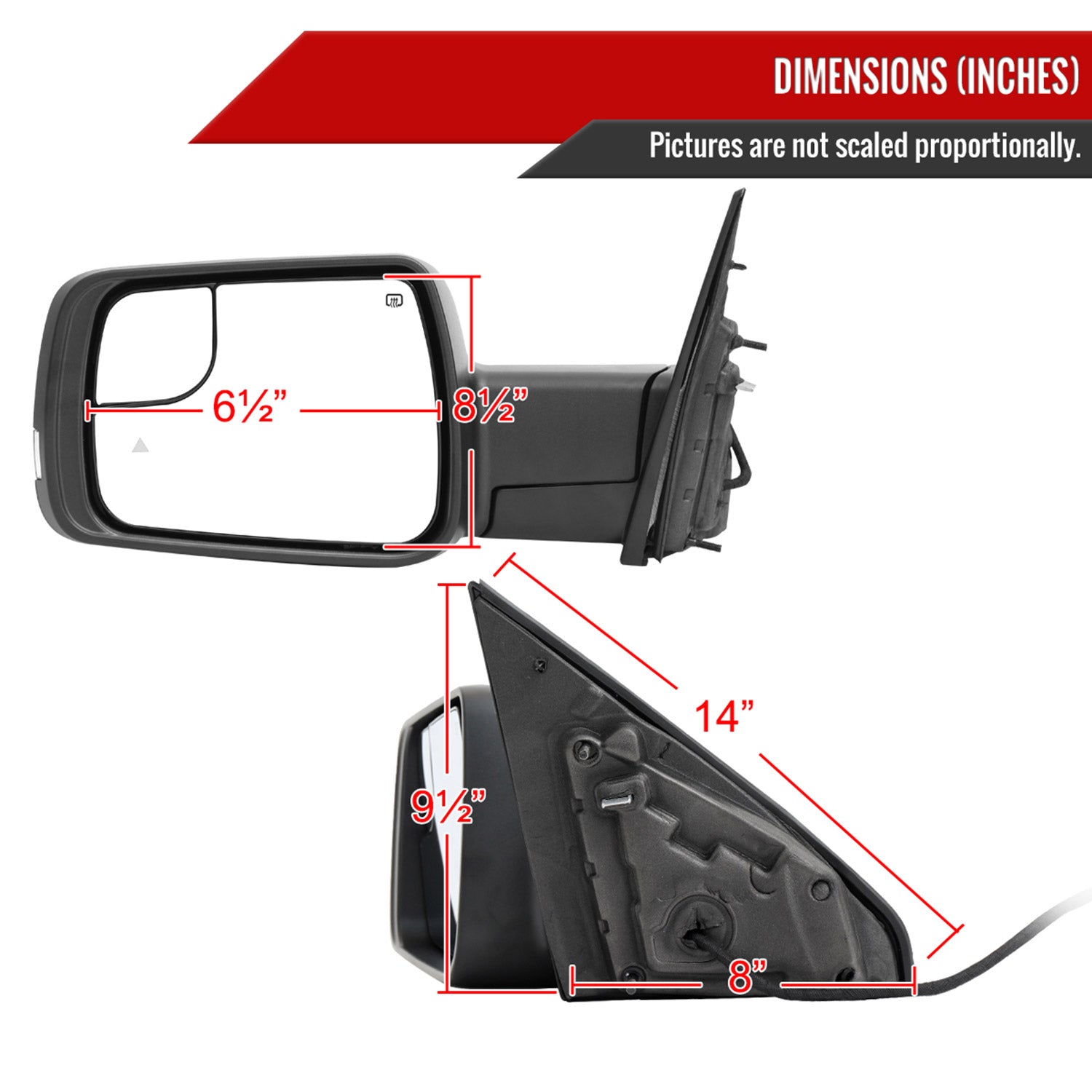 2019-2024 Dodge RAM 1500 Chrome Manual Fold & Heated Side Mirror Driver
