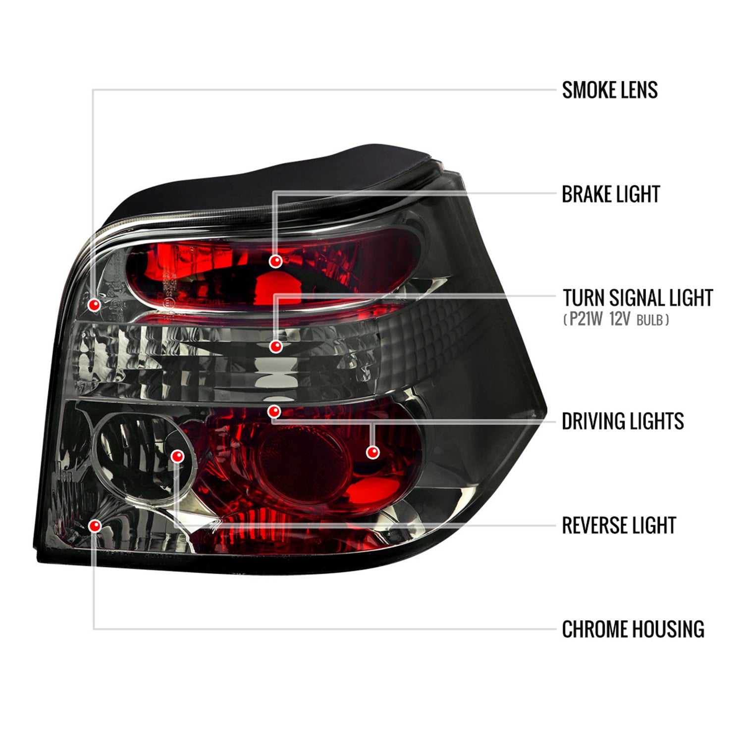 1999-2006 VW Golf Mk4/GTI/R32 Tail Lights Chrome Housing/Smoke Lens