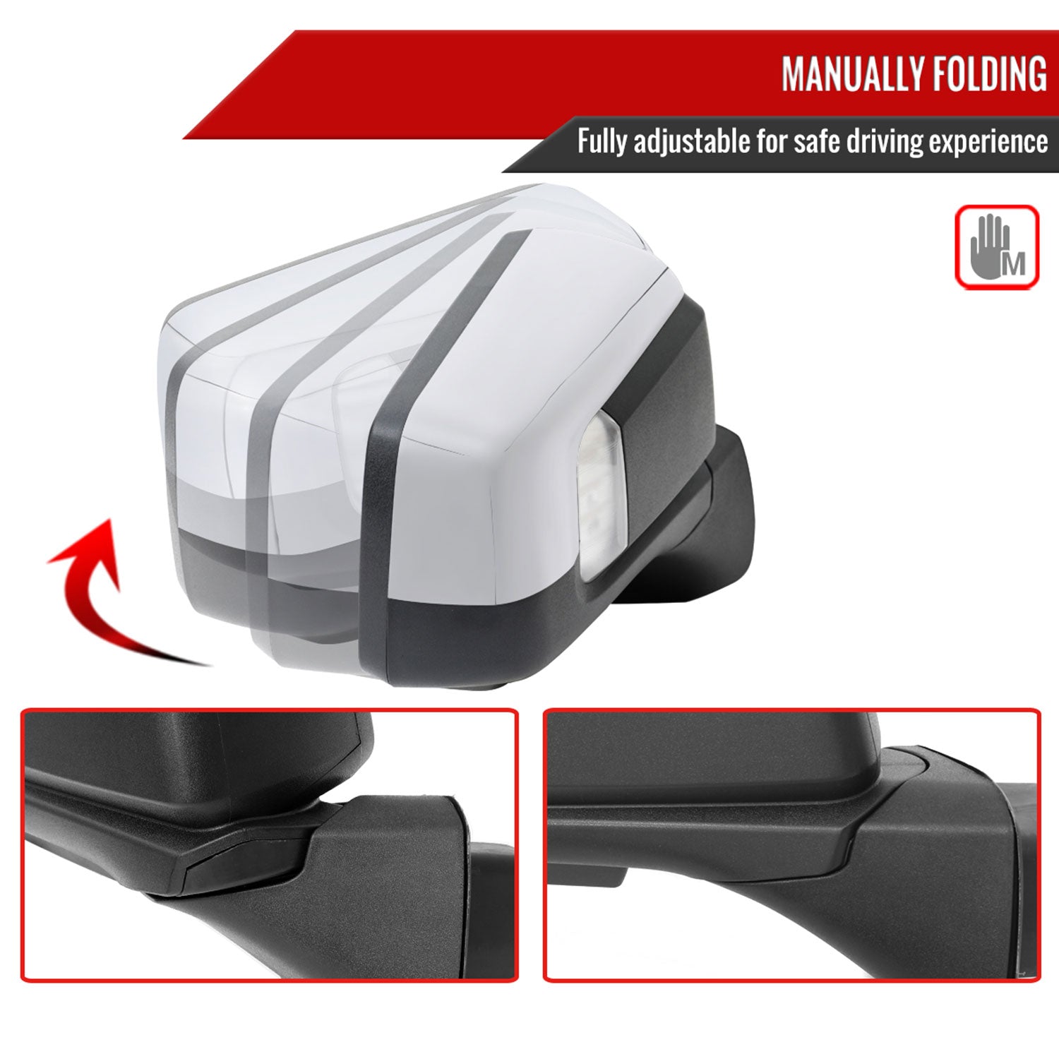 2019-2024 GMC Sierra 1500 Chrome Manual Fold & Heated Side Mirror Passenger