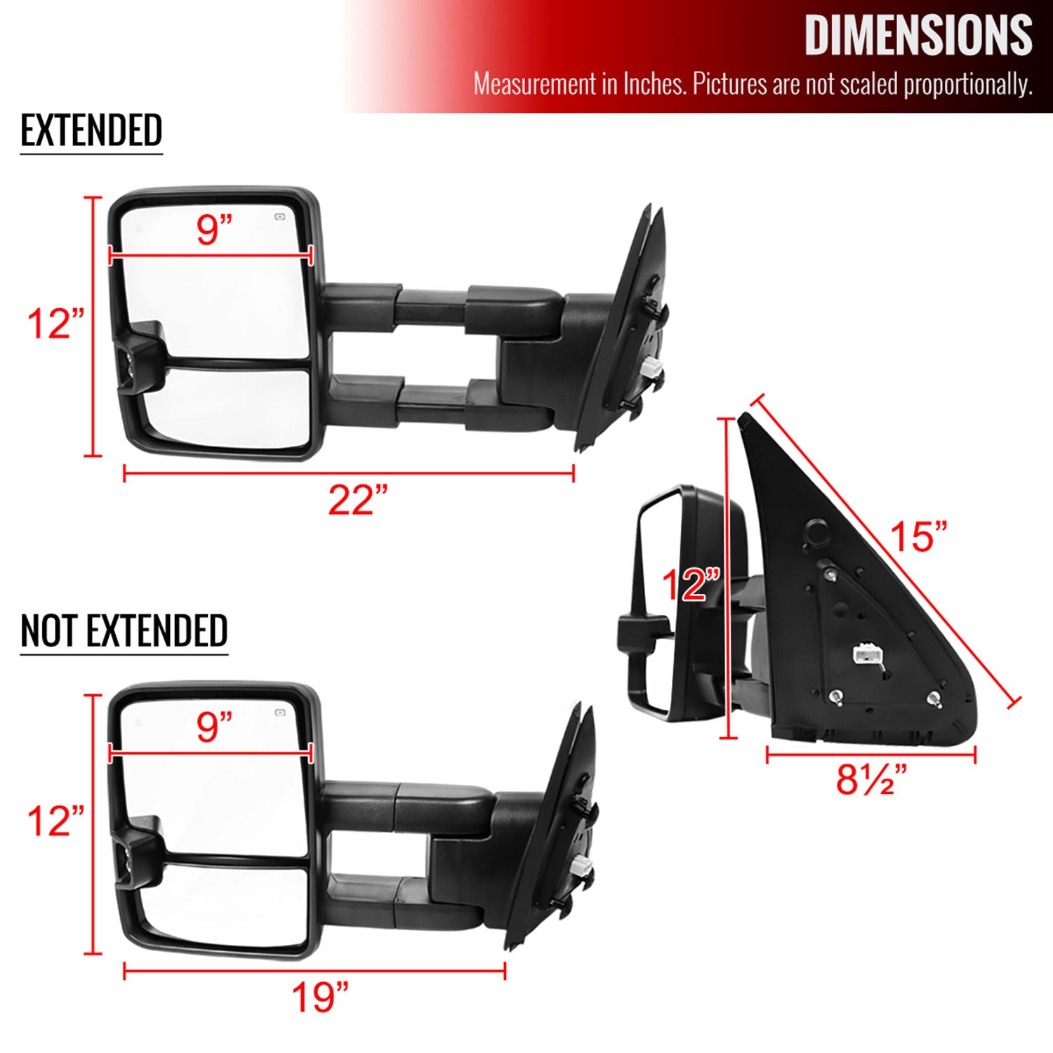 2007-2017 Toyota Tundra/ 08-2017 Sequoia Heated BSM Manual Towing Mirrors Smoke