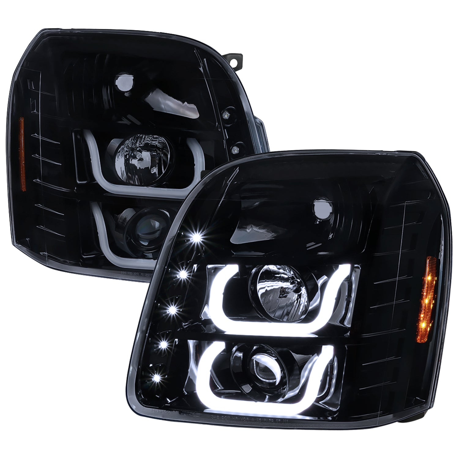2007-2014 GMC Yukon/Yukon XL 1500/2500 LED U-Bar Headlights Black/Light Smoke