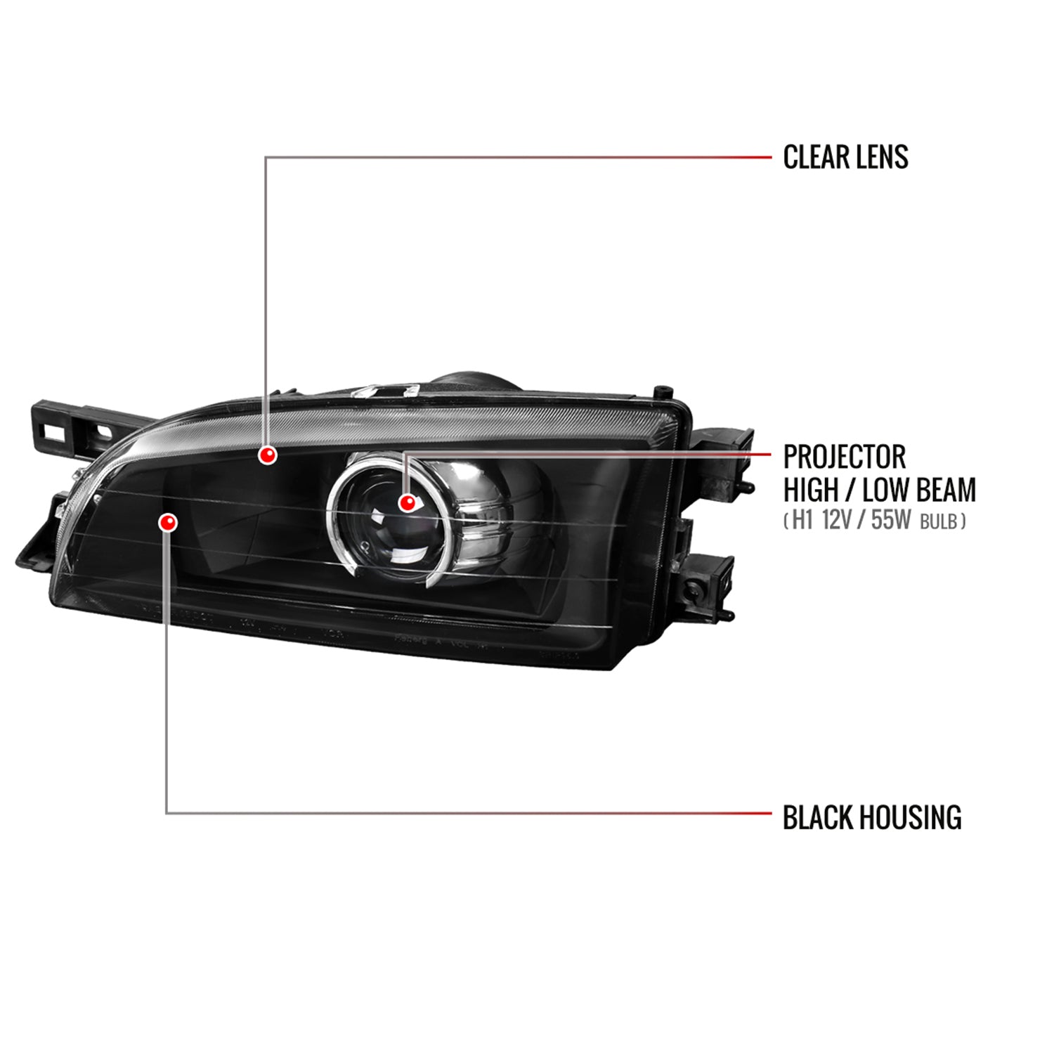 1995-2001 Subaru Impreza Retro Style Projector Headlights Matte Black/Clear