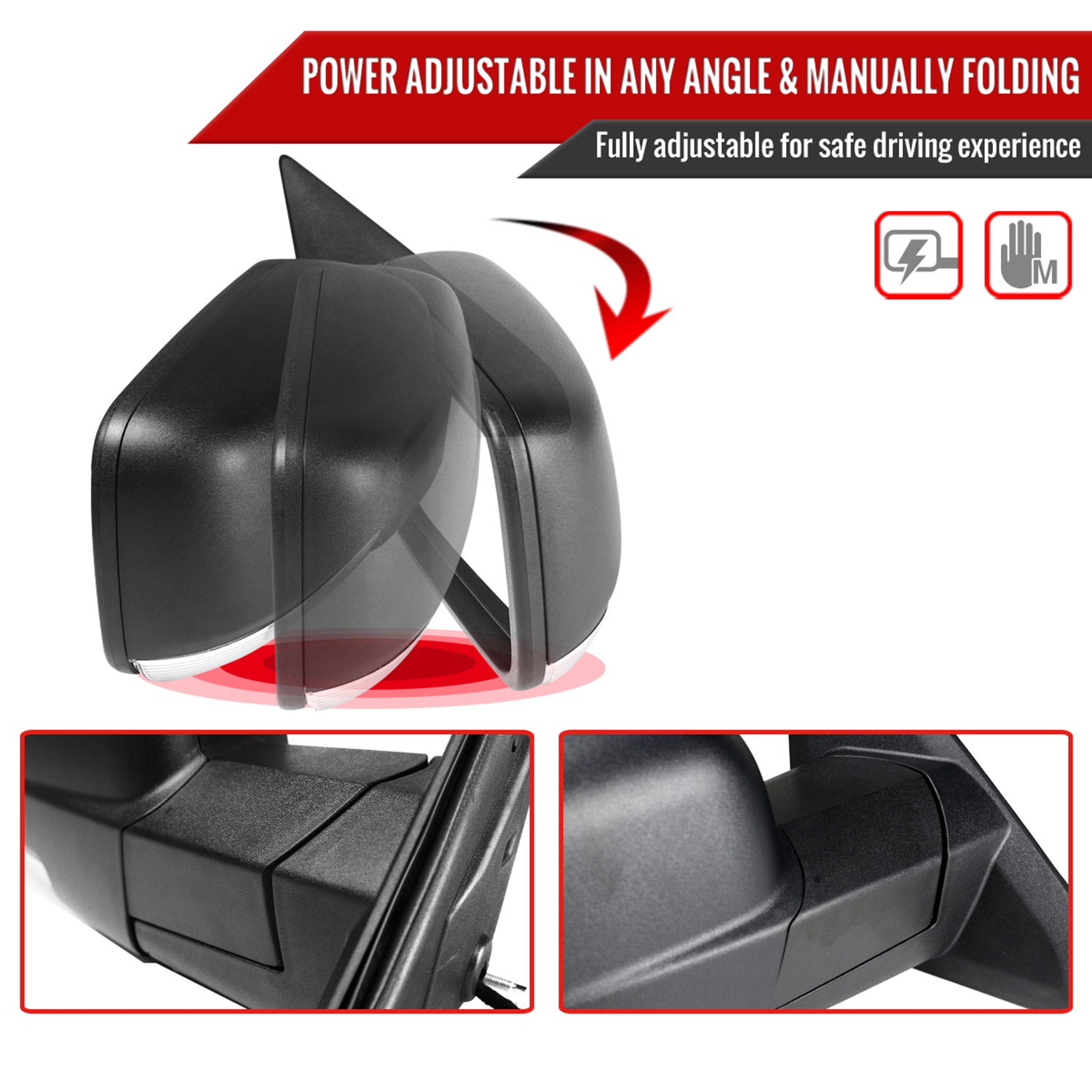 2013-2019 Dodge RAM Black Heated Side Mirror Turn & Puddle Light Passenger