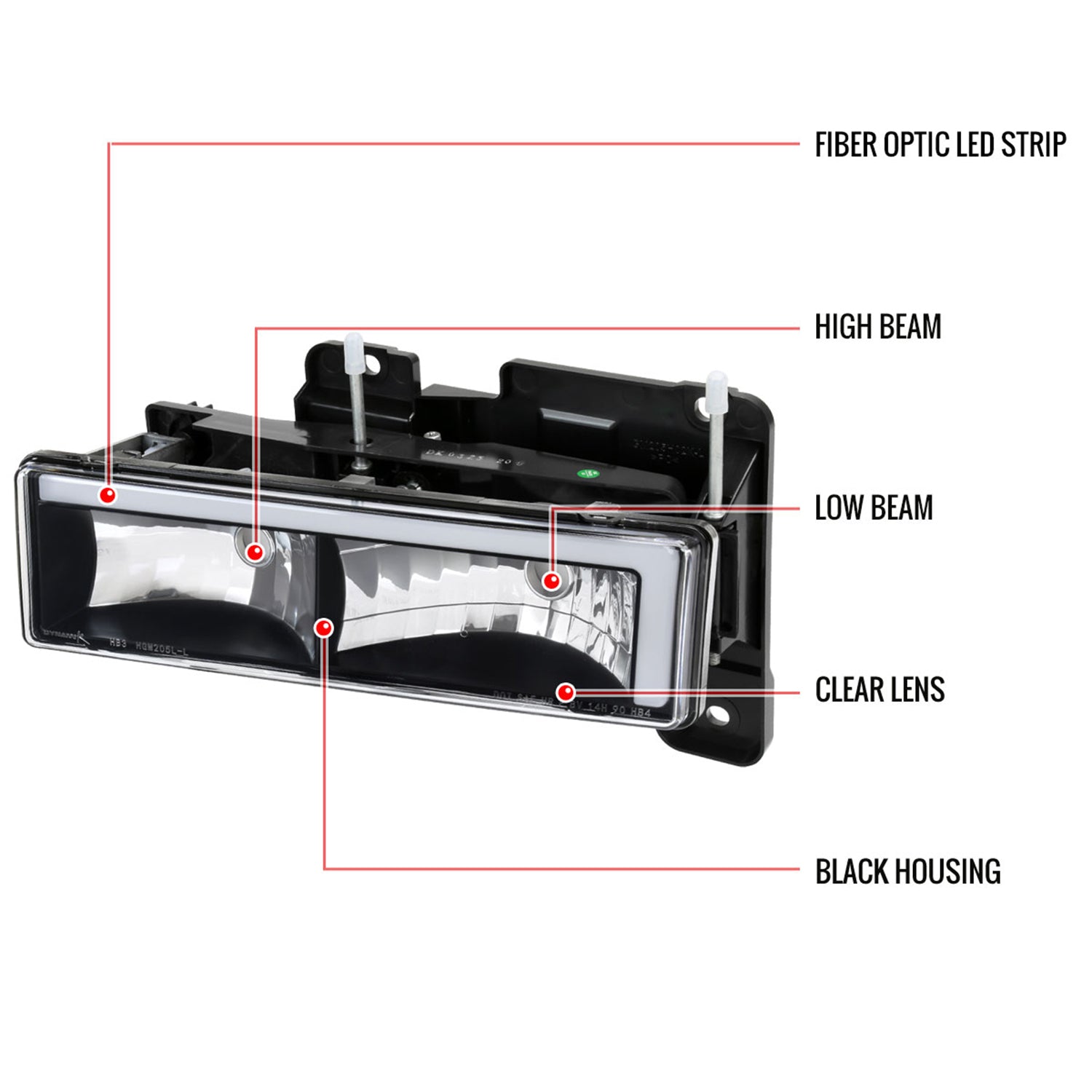 1988-1998 Chevy/GMC C10 C/K LED Strip Factory Headlights Matt Black/Clear