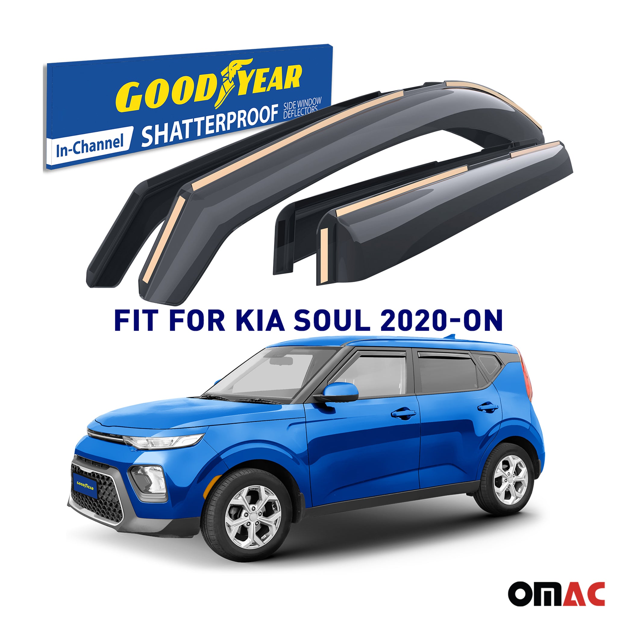 Goodyear Wind Deflectors for Kia Soul 2020-2025 In-channel Premium Smoke 4 pcs