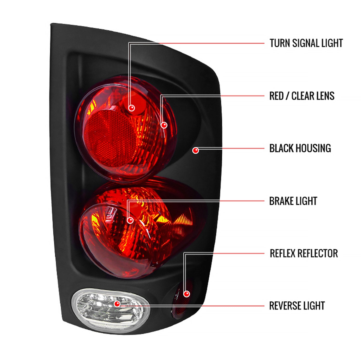 2002-2006 Dodge RAM Retro Style Tail Lights Matte Black Housing/Clear Lens