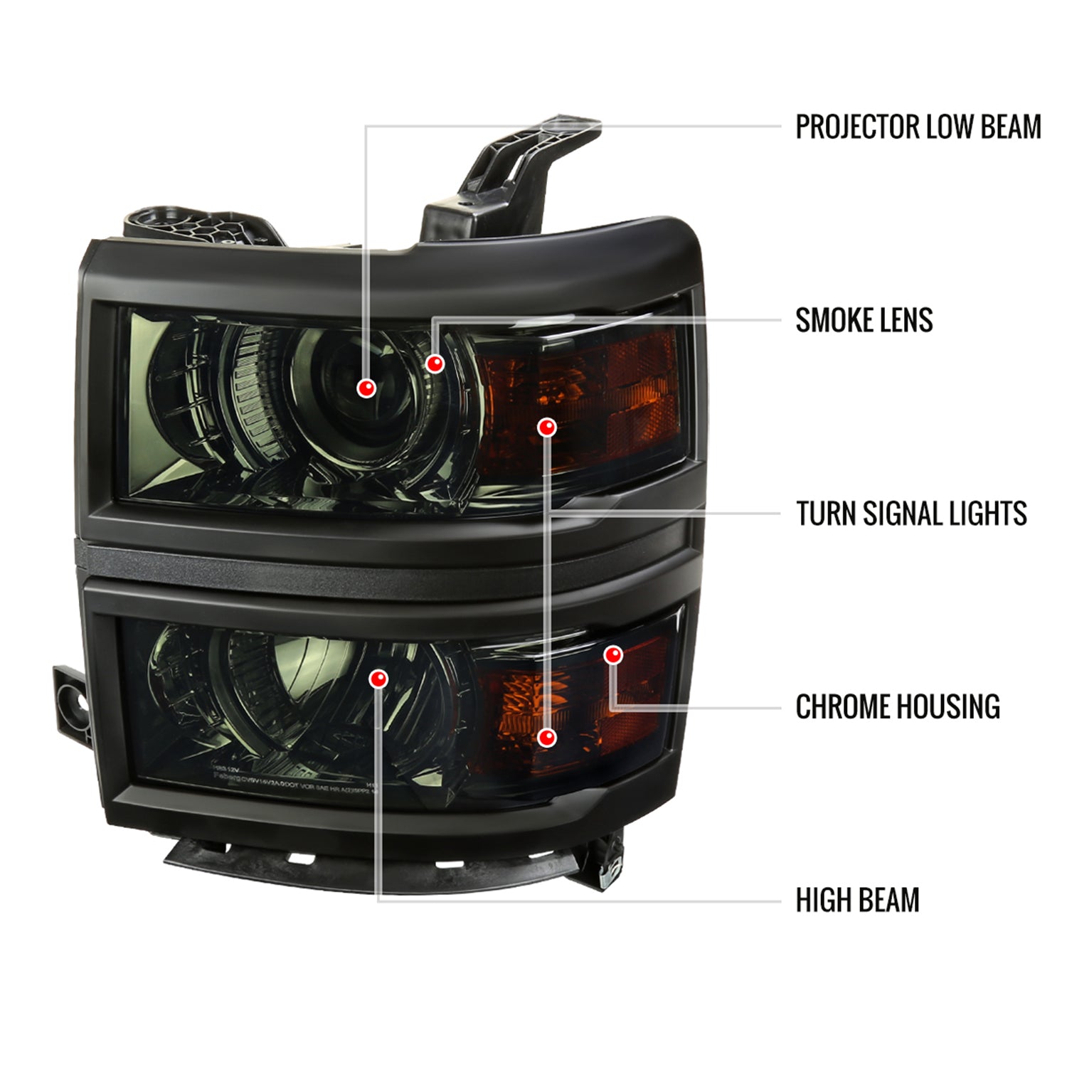 2014-2015 Chevy Silverado 1500 Projector Headlights Chrome/Smoke/Black Trim