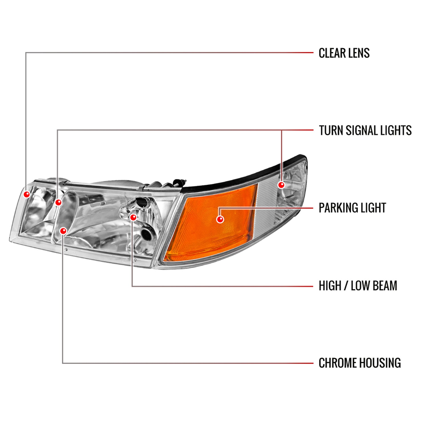 1998-2002 Mercury Grand Marquis Factory Headlights Corner Signal Chrome