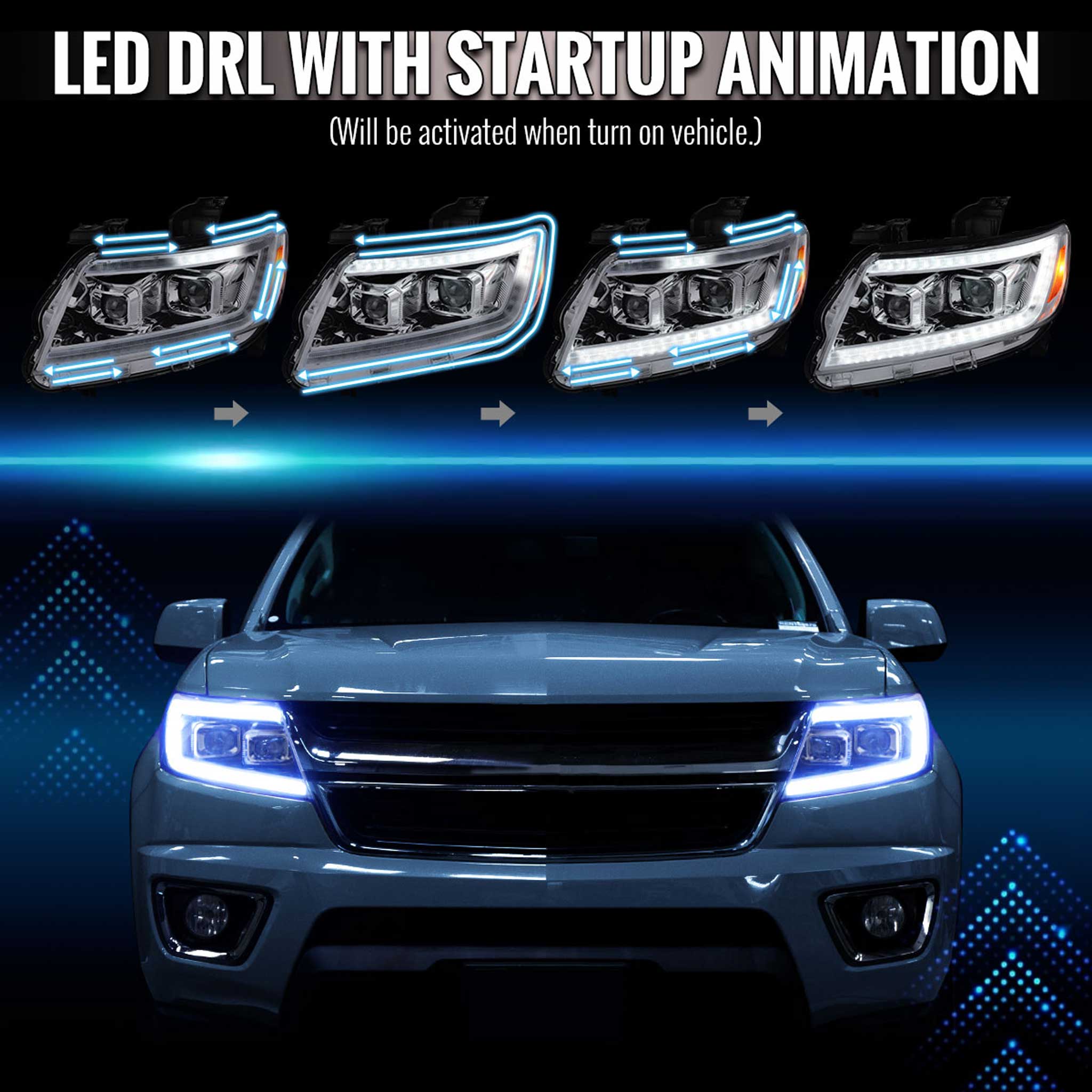 For Chevrolet Colorado 2015-2022 Headlights LED DRL Light Strip Turn Signal Side Marker Chrome Housing Clear Lens