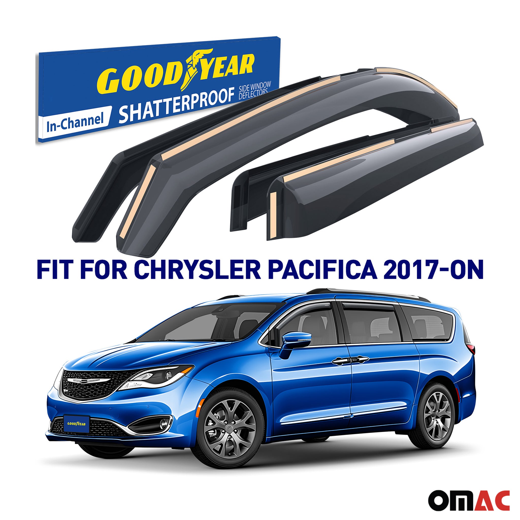 Goodyear Wind Deflectors for Chrysler Pacifica 2017-2025 In-channel Smoke 4 pcs