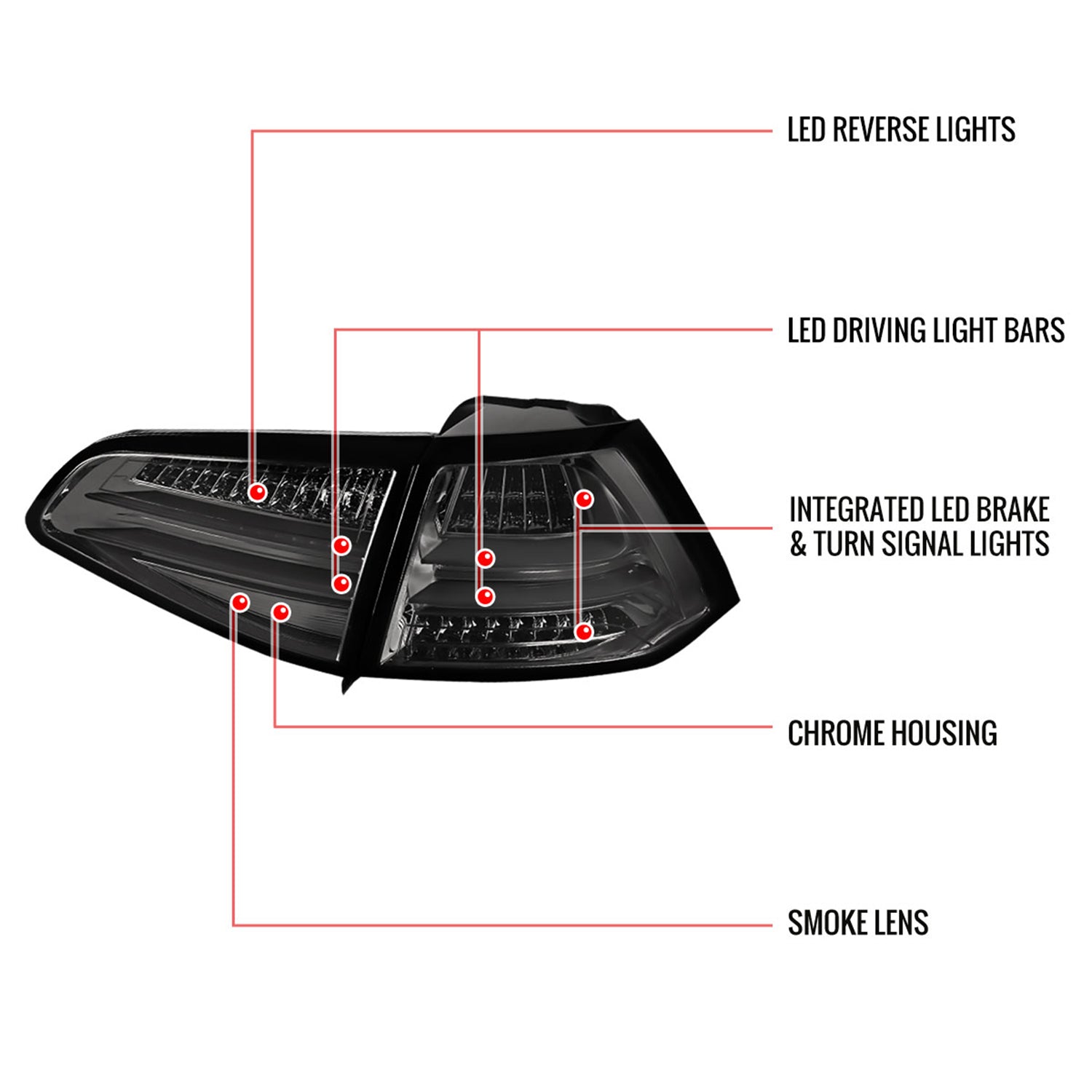 2015-2017 VW Golf/GTI LED Tail Lights Chrome Housing/Smoke Lens