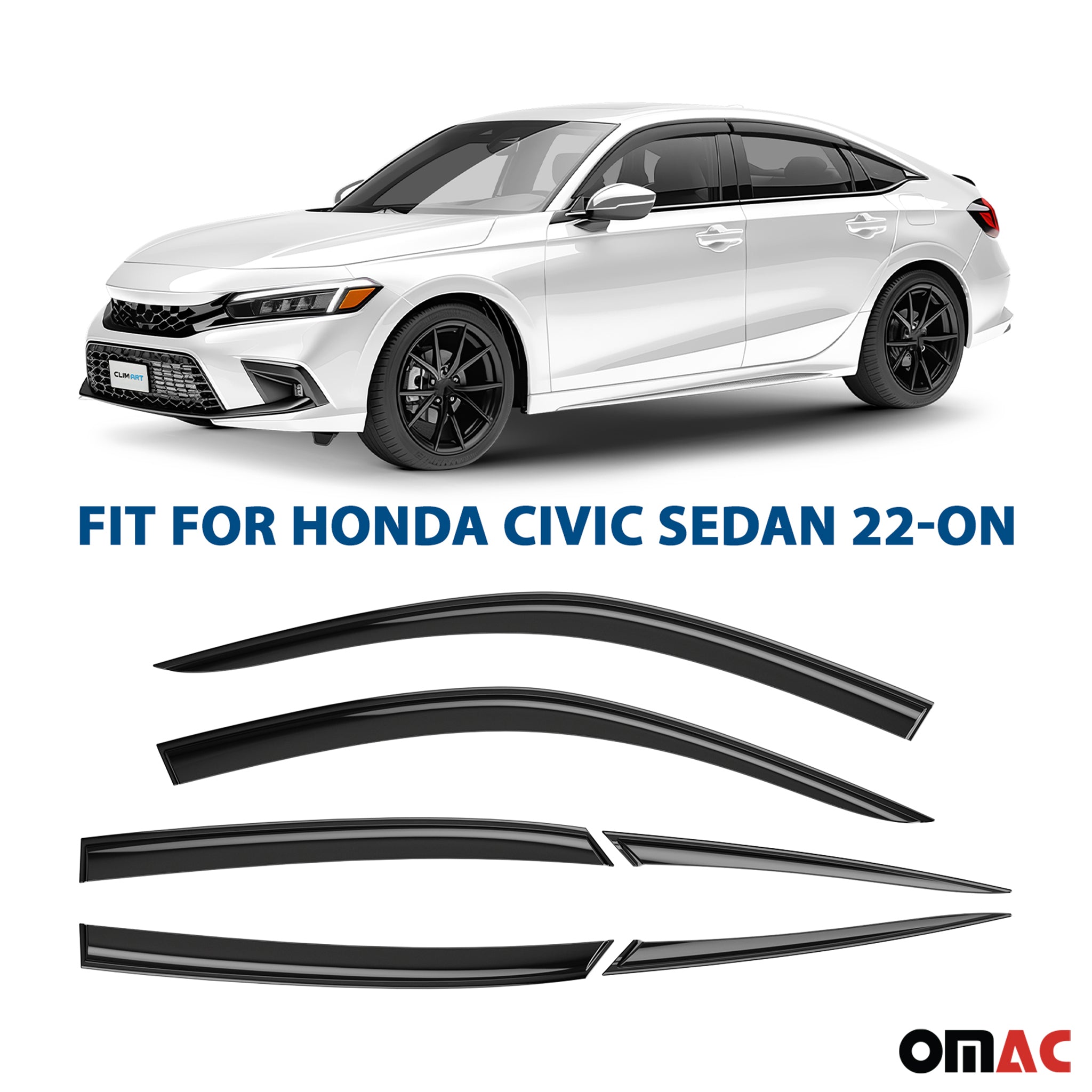 Clim Art Wind Deflectors for Honda Civic 2022-2025 Sedan Shatterproof Smoke 6x