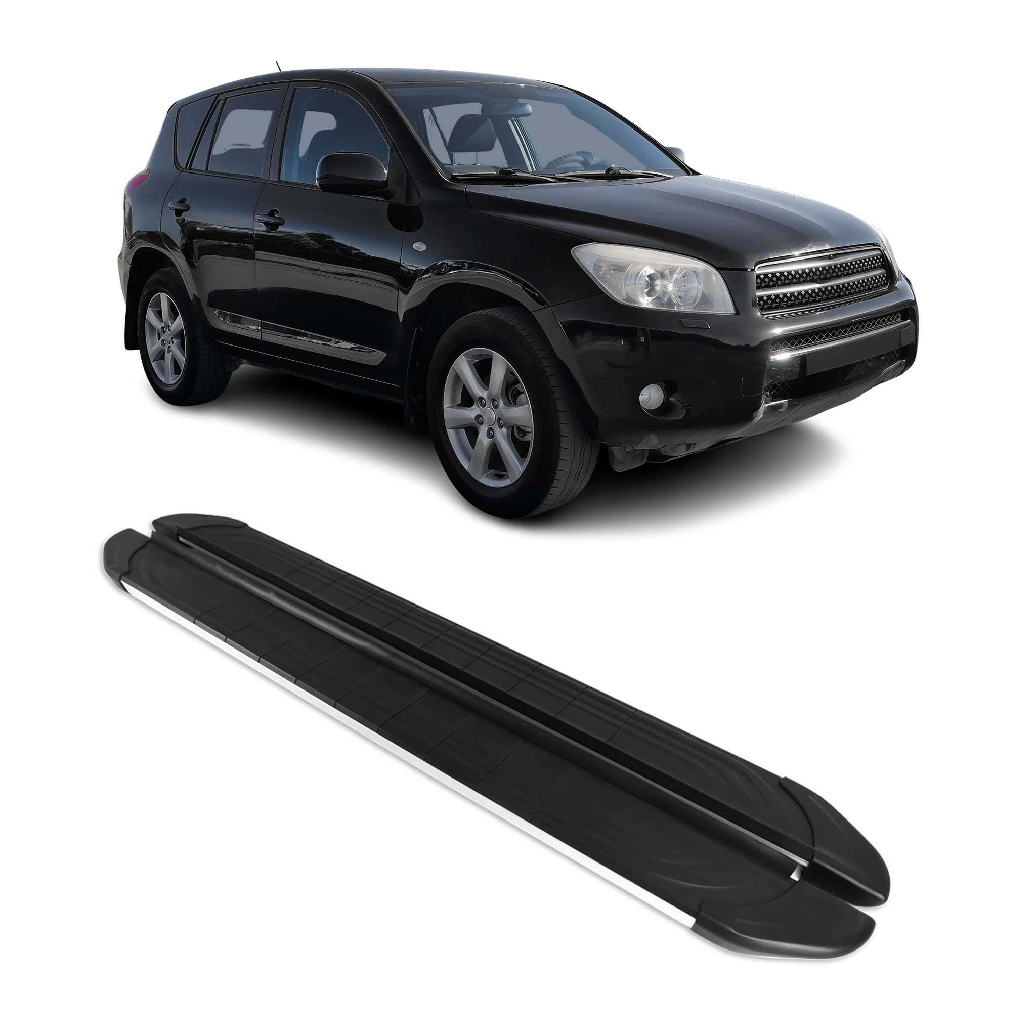 2013-2018 Toyota RAV4 Running Boards Side Steps Silver & Black