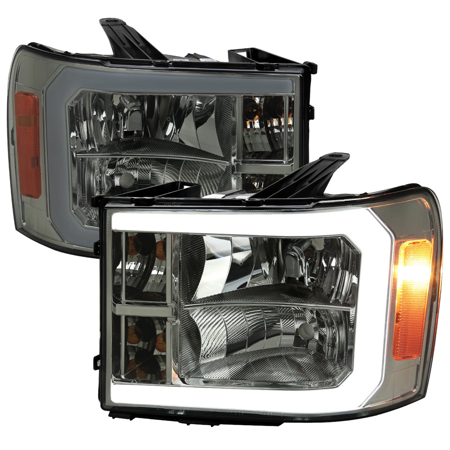 2007-2013 GMC Sierra 1500/ 2500HD 3500HD LED Bar Factory Headlights Chrome