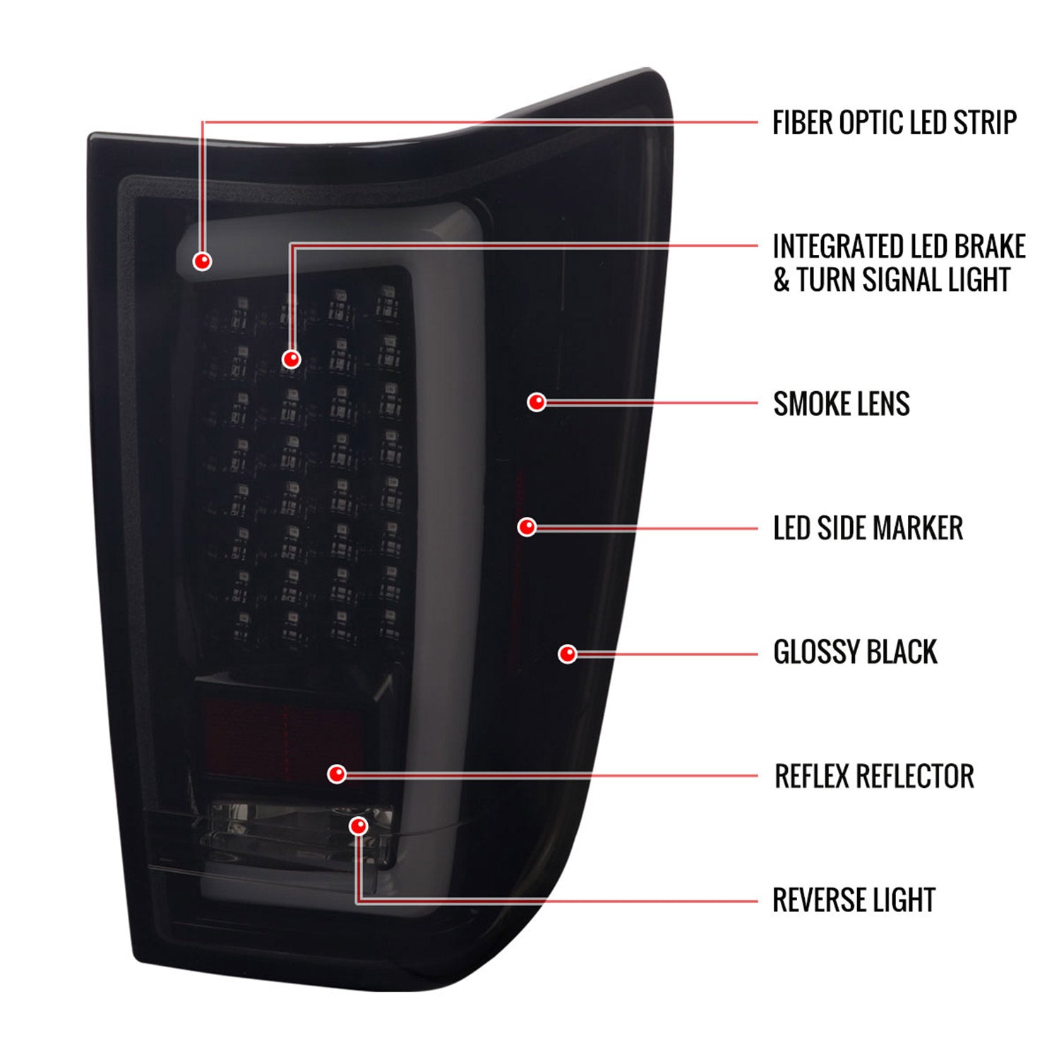 2004-2015 Nissan Titan LED Tail Lights with White LED Tube Glossy Black/Smoke