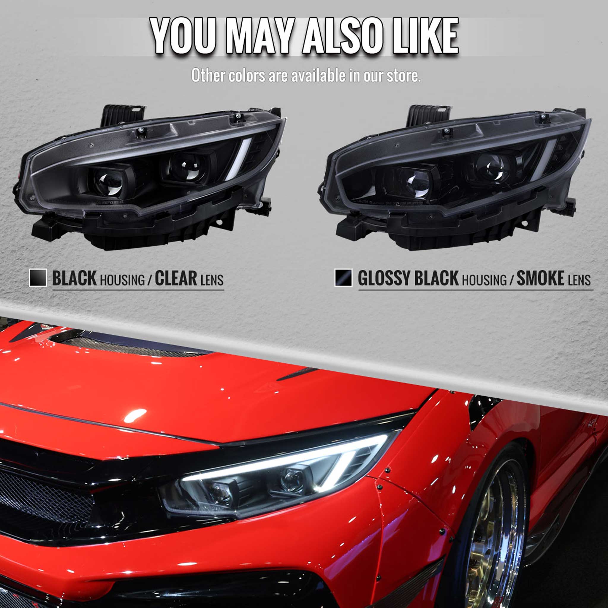 For Honda Civic 2016-2021 Full LED Projector Headlights Sequential DRL Black Smoked Lens Glossy