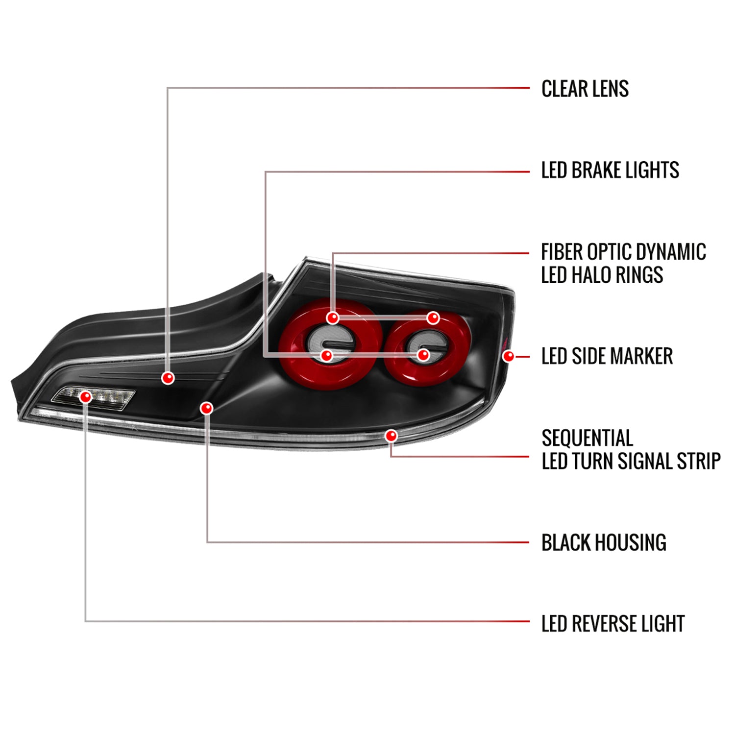 2003-2007 Infiniti G35 Coupe Red LED Halo Signal Tail Lights Matt Black/Clear