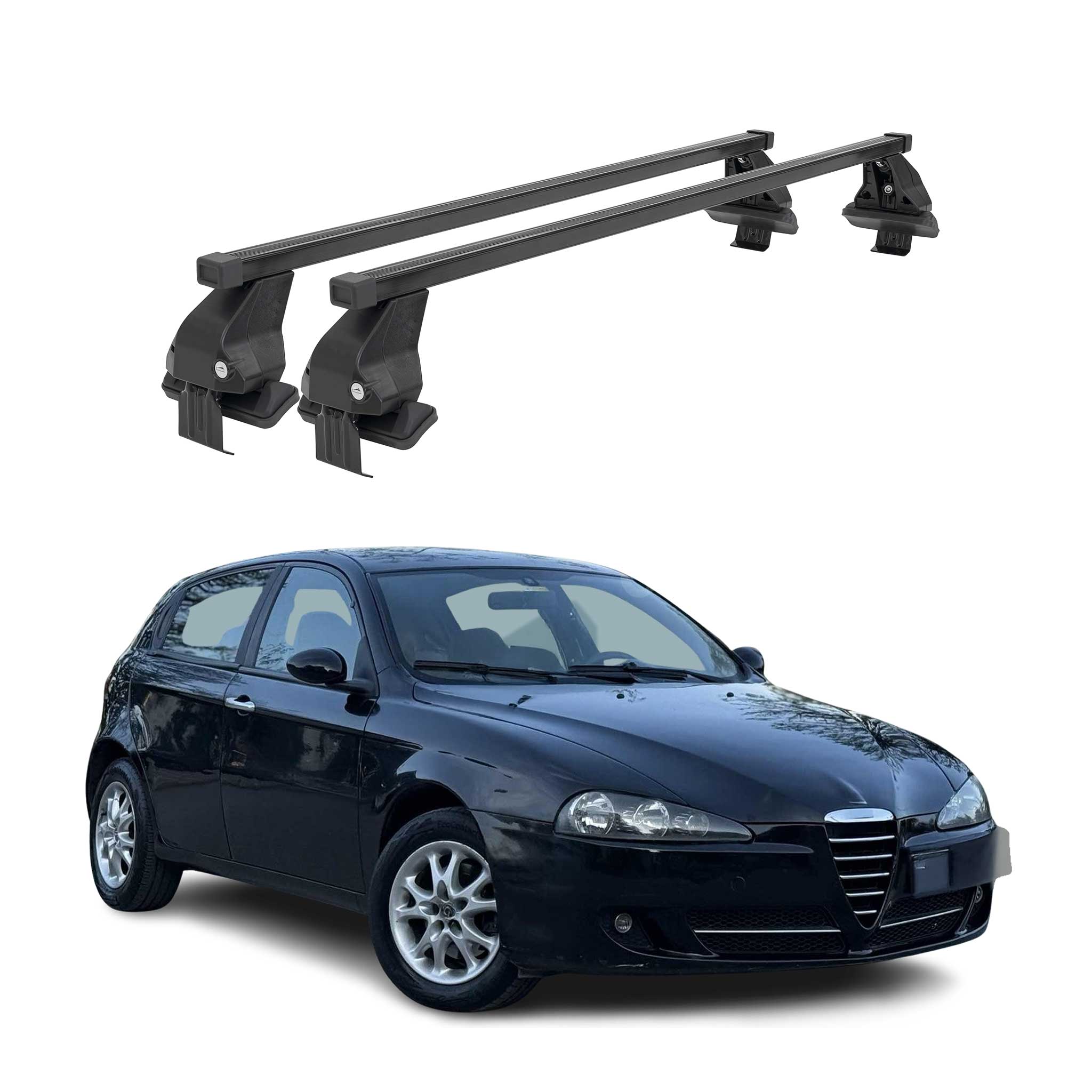 2002-2007 Alfa Romeo 147 Smooth Roof Racks Cross Bars Carrier Black 2Pcs