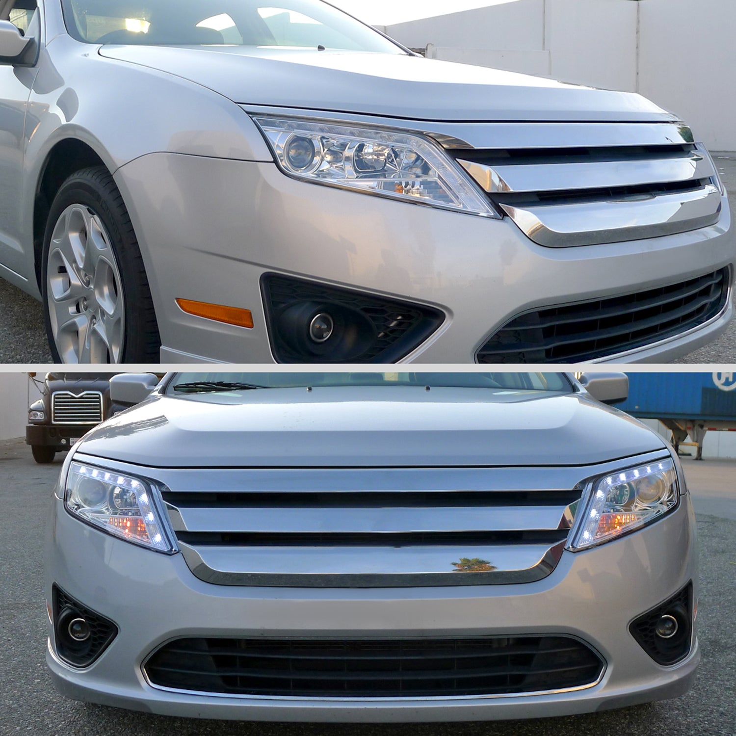 2010-2012 Ford Fusion Projector Headlights w/ LED Light Strip Chrome/Clear