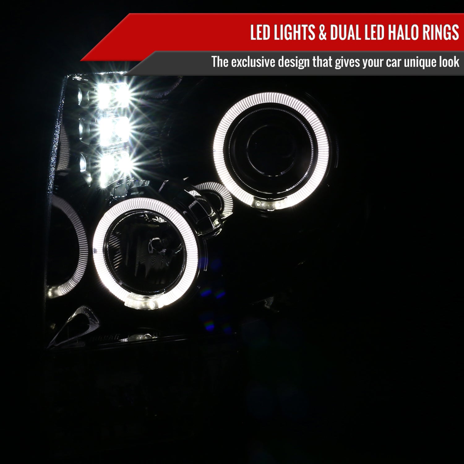 2009-2014 Ford F-150 Dual Halo Projector Headlights Jet Black/Clear Lens