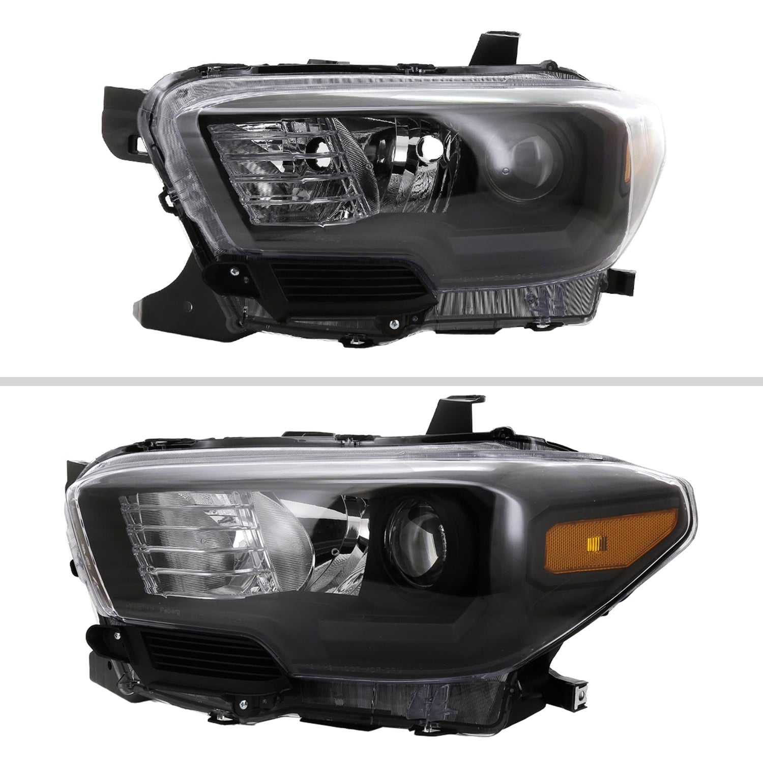 2016-2023 Toyota Tacoma Projector Headlights Amber Reflectors Matt Black/Clear
