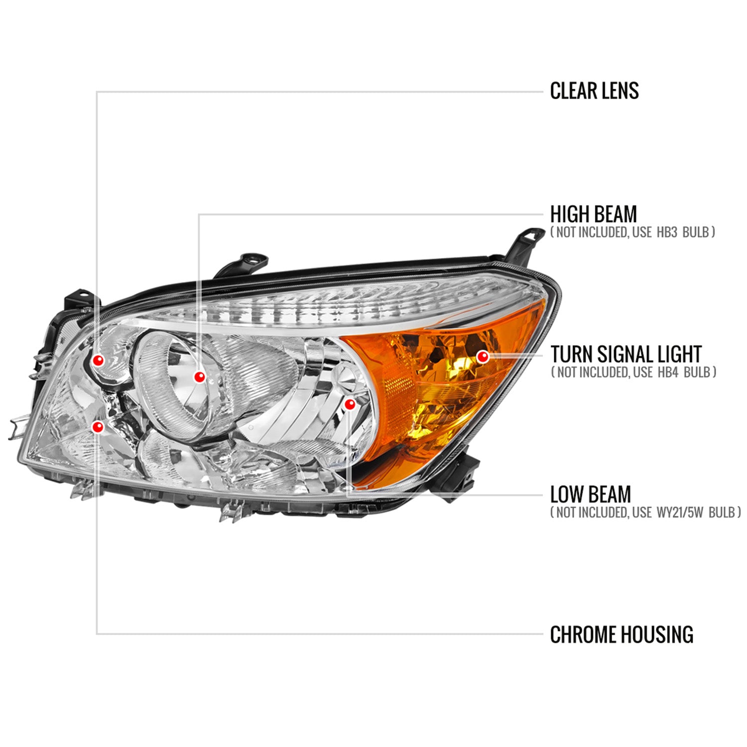 2006-2008 Toyota RAV4 Factory Style Headlights Chrome Housing/Clear Lens