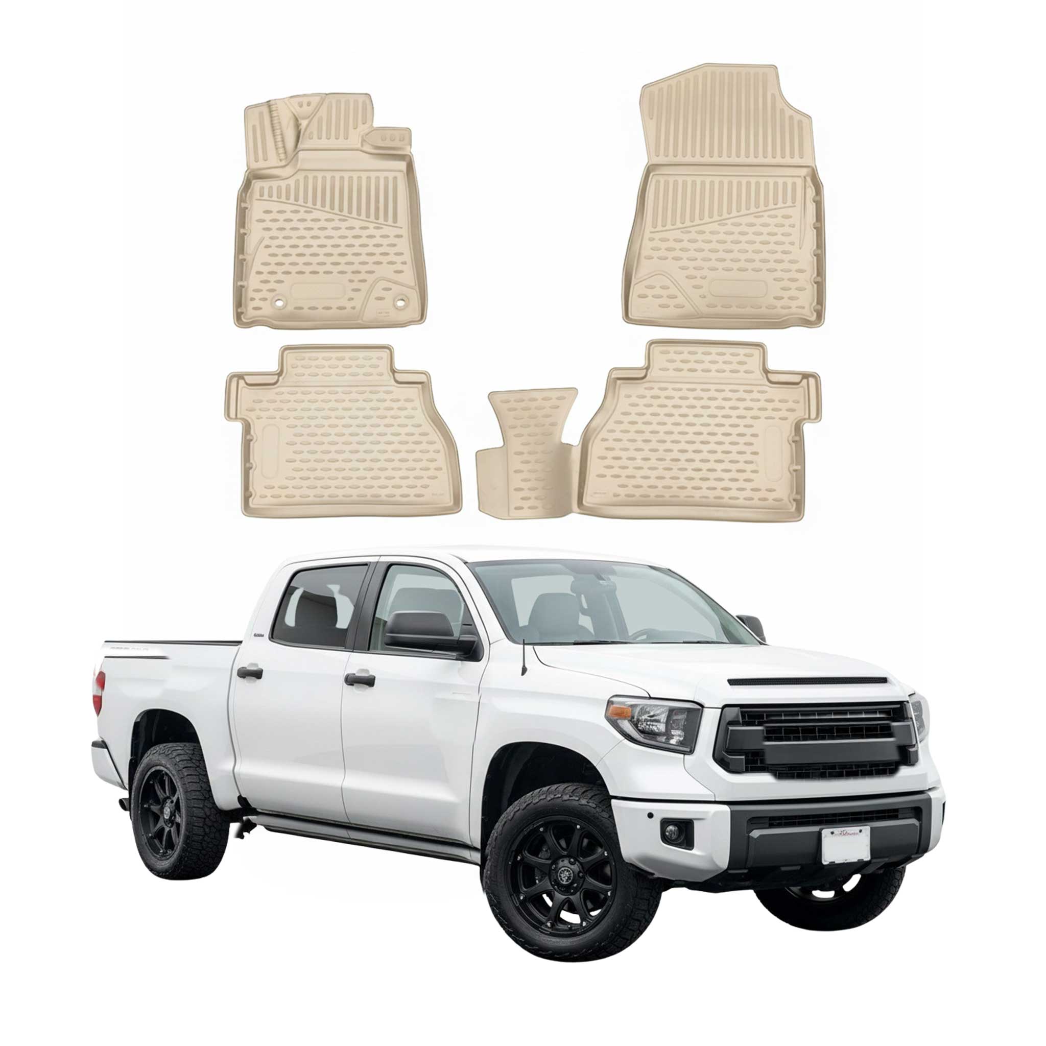 2014-2021 Toyota Tundra CrewMax Floor Mats Liners Full Set All Weather Beige
