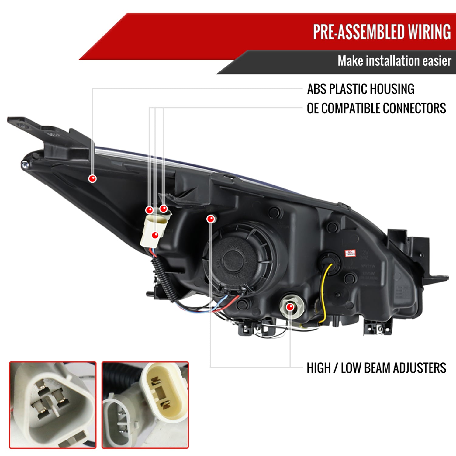 2010-2013 Mazda 3 Projector Headlights w/ LED Light Strip Matte Black/Clear