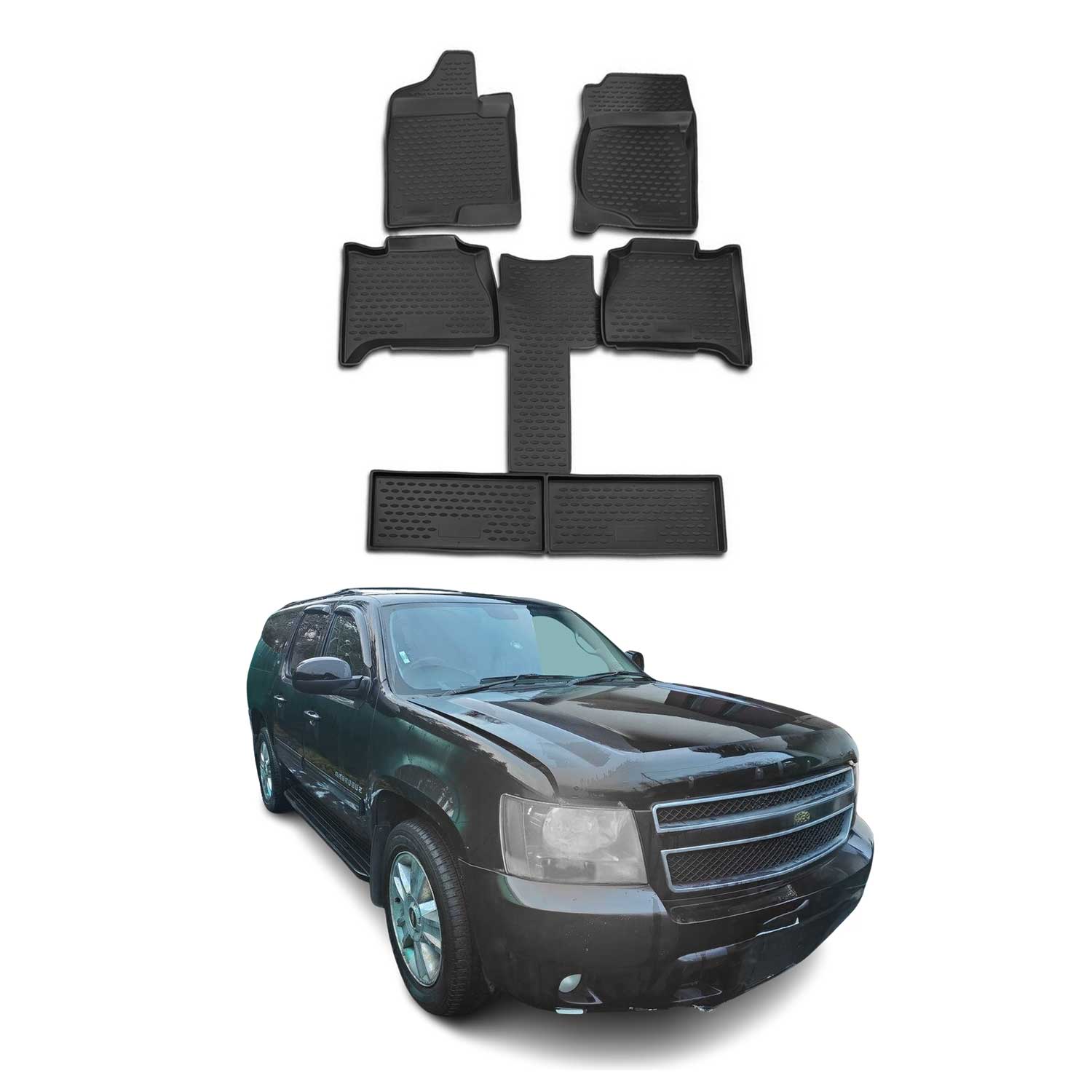 2007-2014 Chevrolet Suburban Floor Mats Liners Full Set All Weather Black