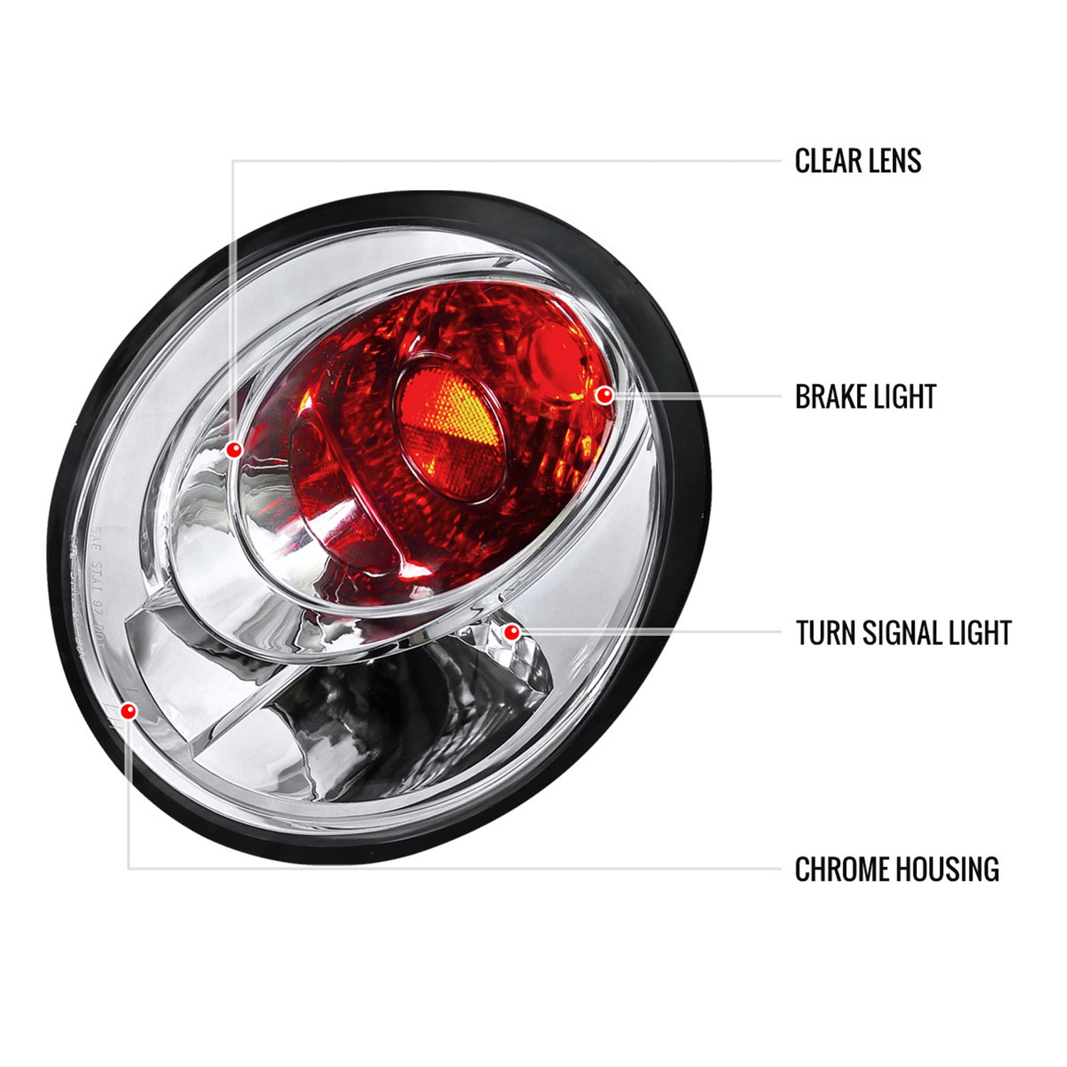 1998-2005 VW Beetle Tail Lights Chrome Housing/Clear Lens