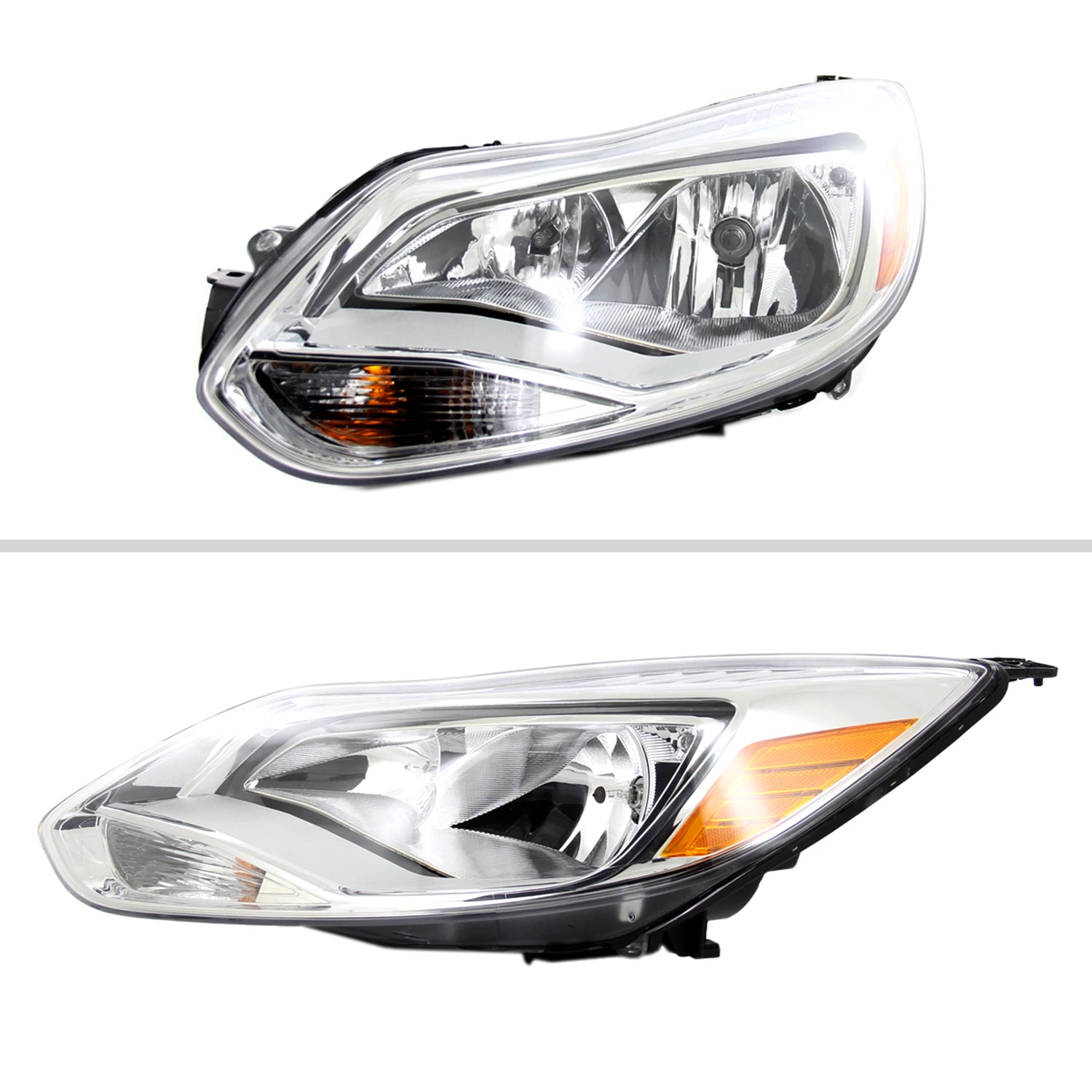 2012-2014 Ford Focus Factory Style Headlights w/ Amber Reflectors Chrome/Clear