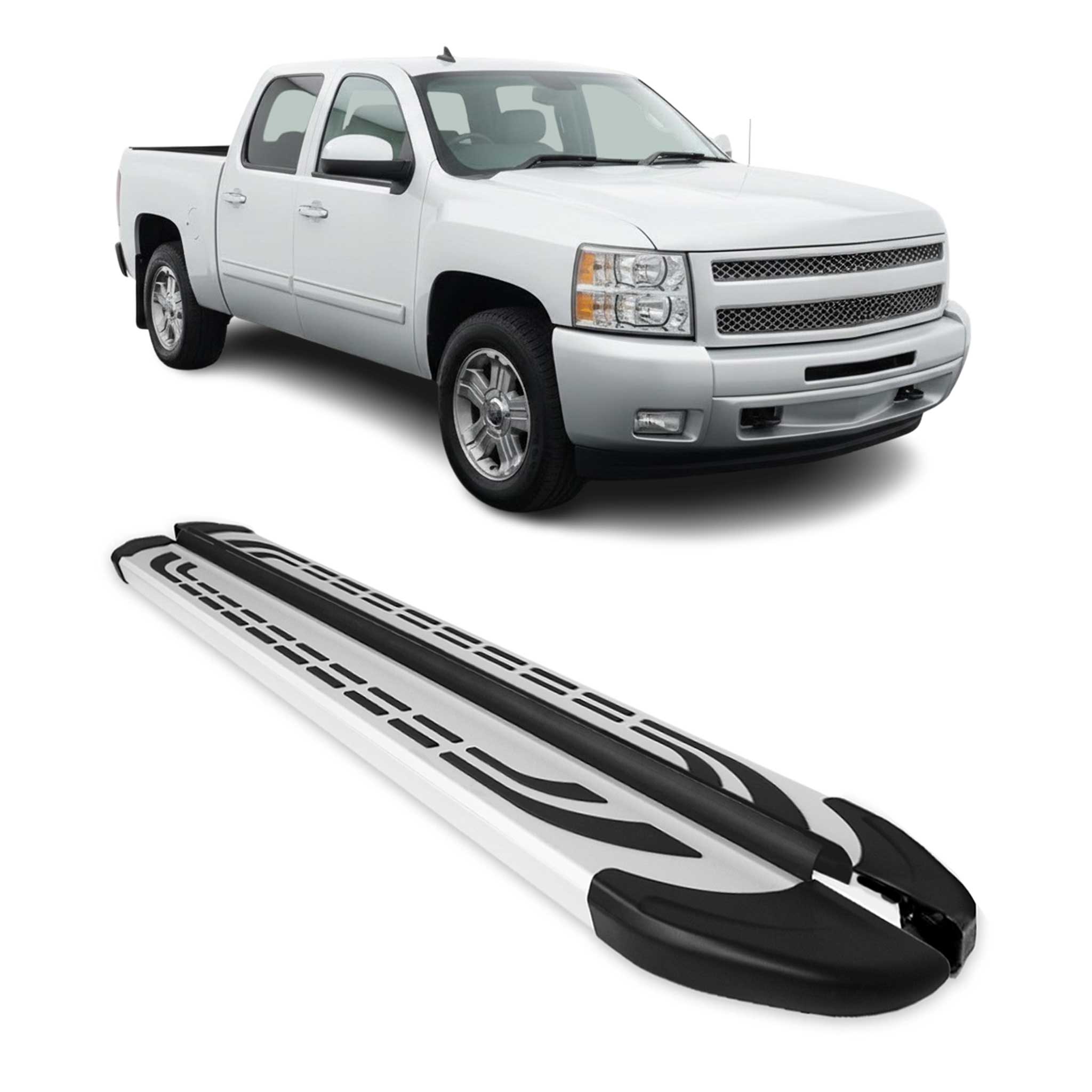 2007-2019 Chevy Silverado / GMC Sierra 1500 2500HD 3500HD CrewCab Running Boards Side Step Nerf Bars Alu Black Silver
