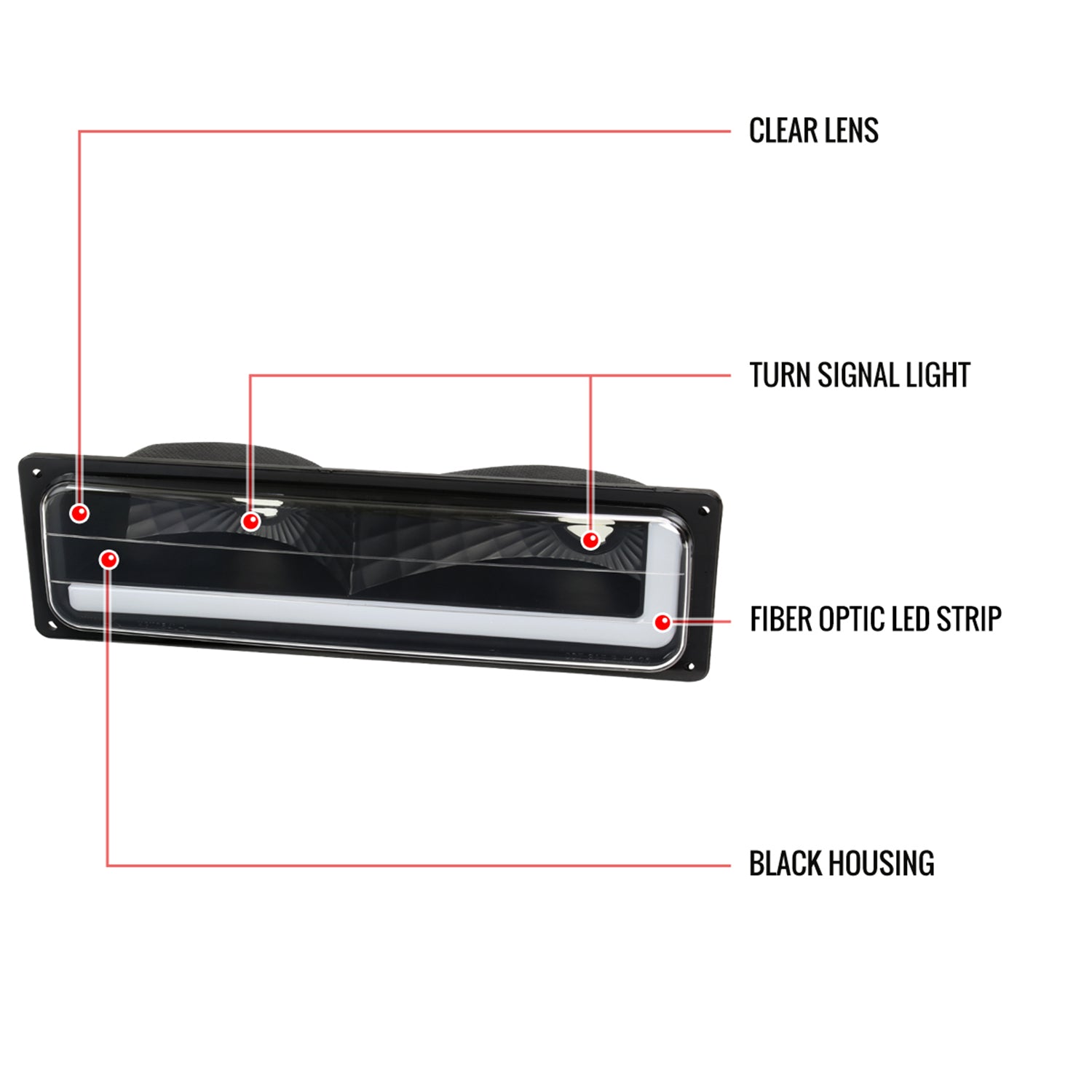 1988-1998 Chevy/GMC C10 C/K LED Strip Bumper Corner Signal Lights Matt Black