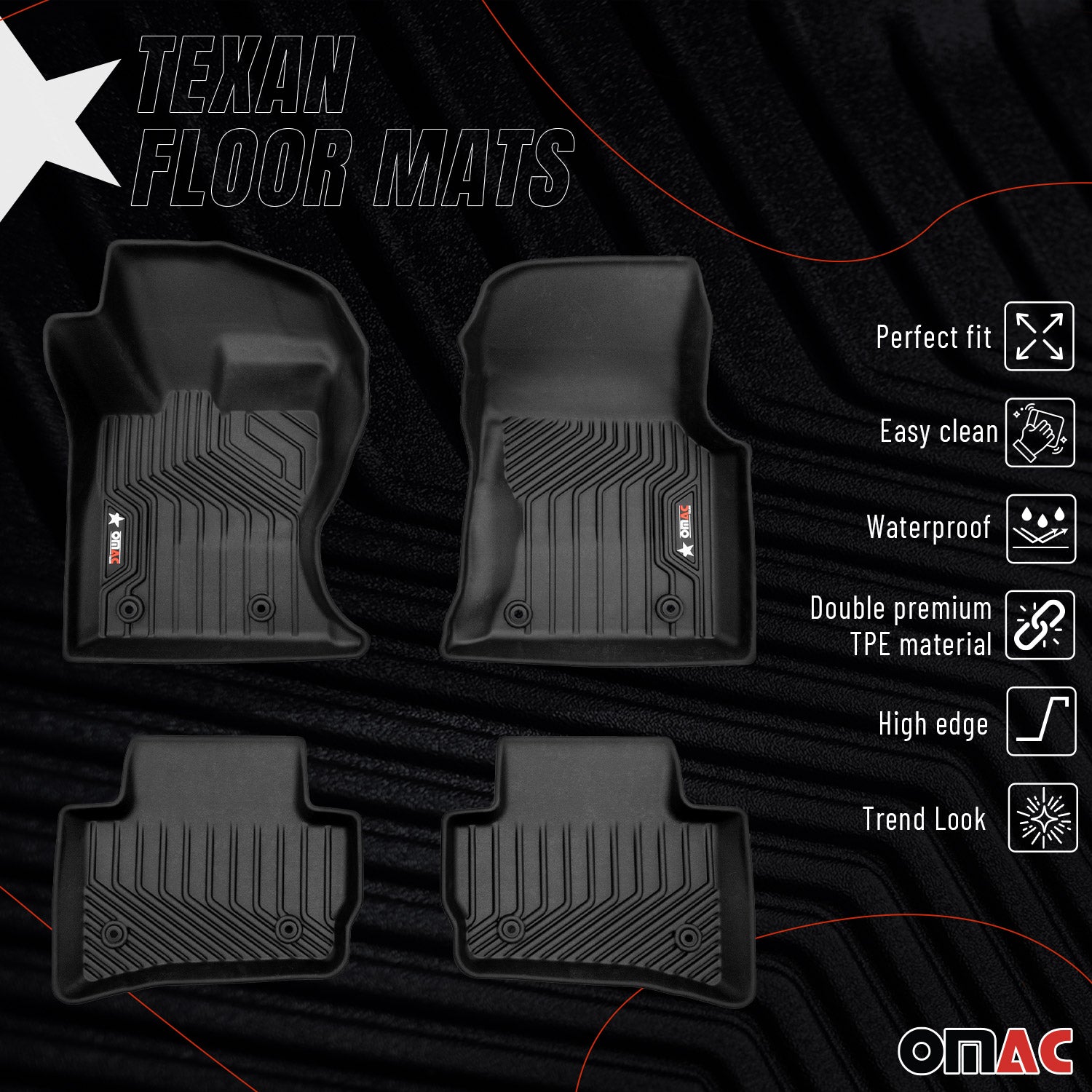 2018-2026 Land Rover Range Rover Velar Premium Floor Mats Liners First and Second Row Set Black
