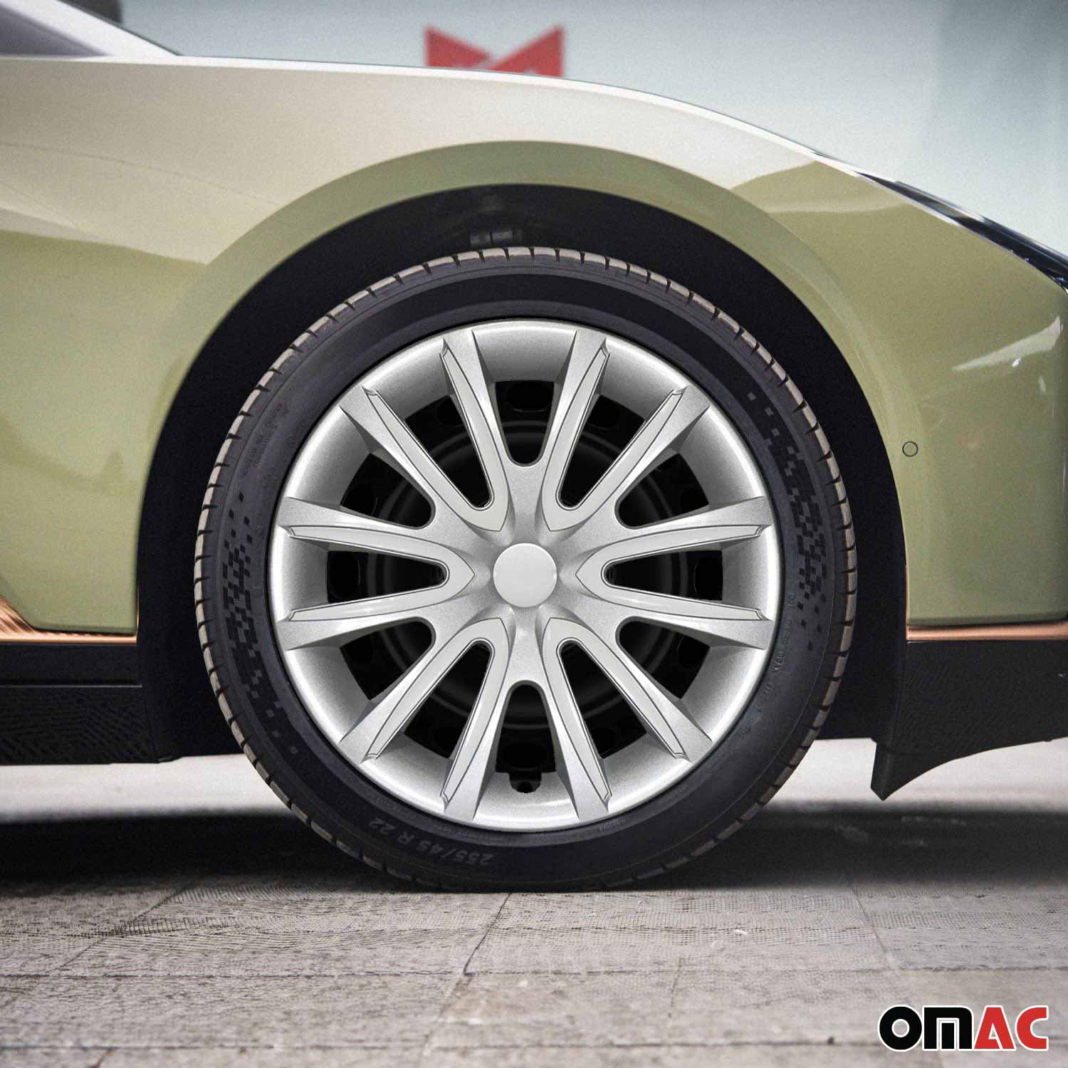 Bicolo Hub Caps Wheel Cover 14" Gray & White Full Set 4 pcs.