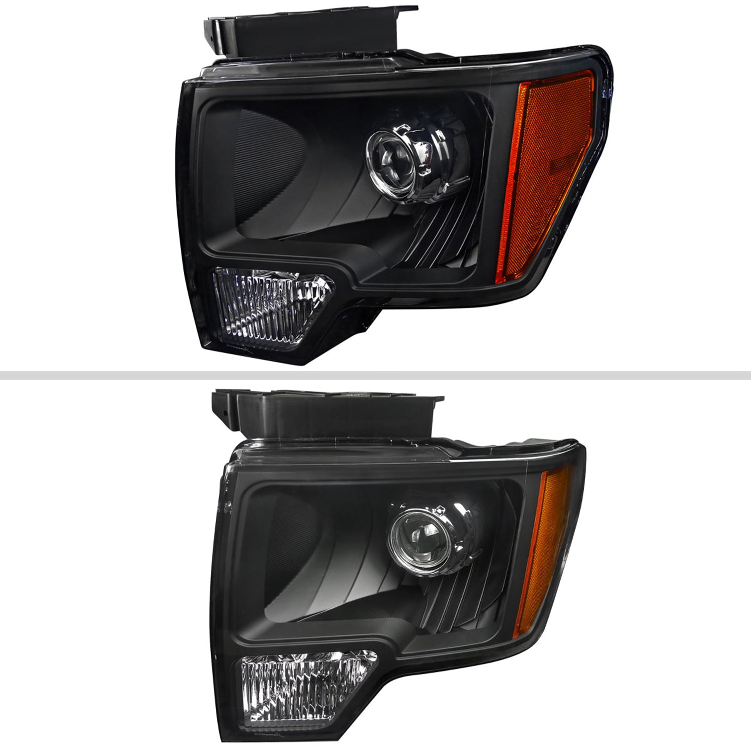 2009-2014 Ford F-150 Projector Headlights w/ Amber Reflectors Matt Black/Clear