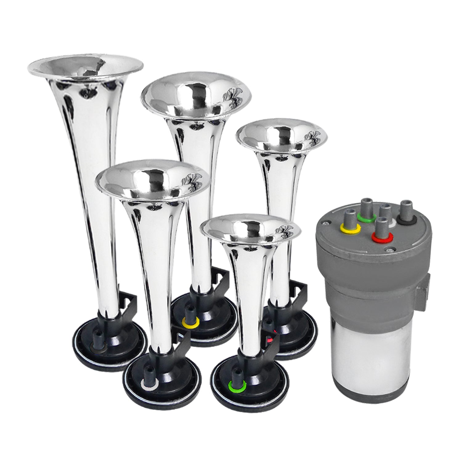 "La Cucaracha" Chrome Music Horn 125DB 12v 5 Trumpet with Compressor