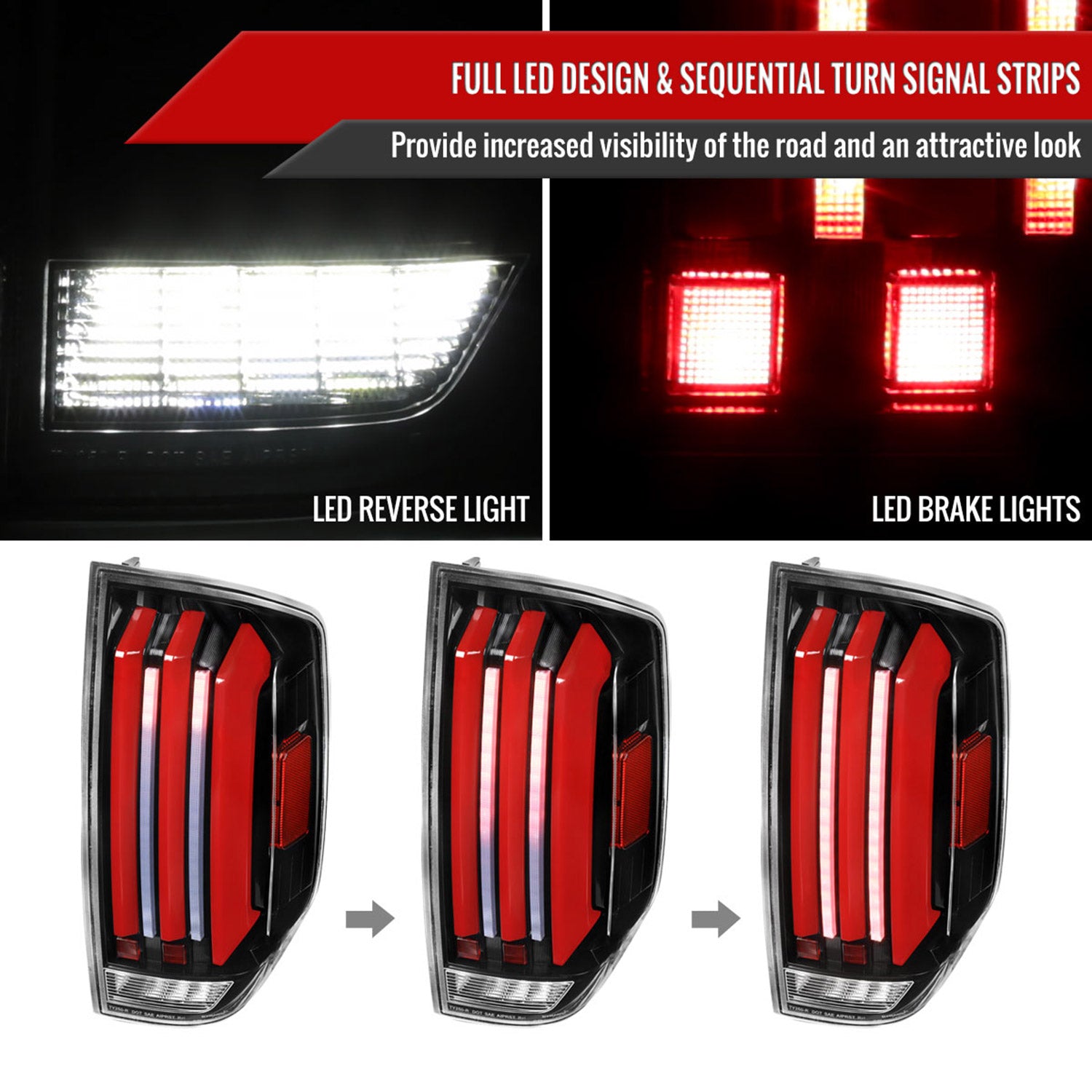 2014-2021 Toyota Tundra Facelift Full LED Tail Lights Turn Signal Jet Black