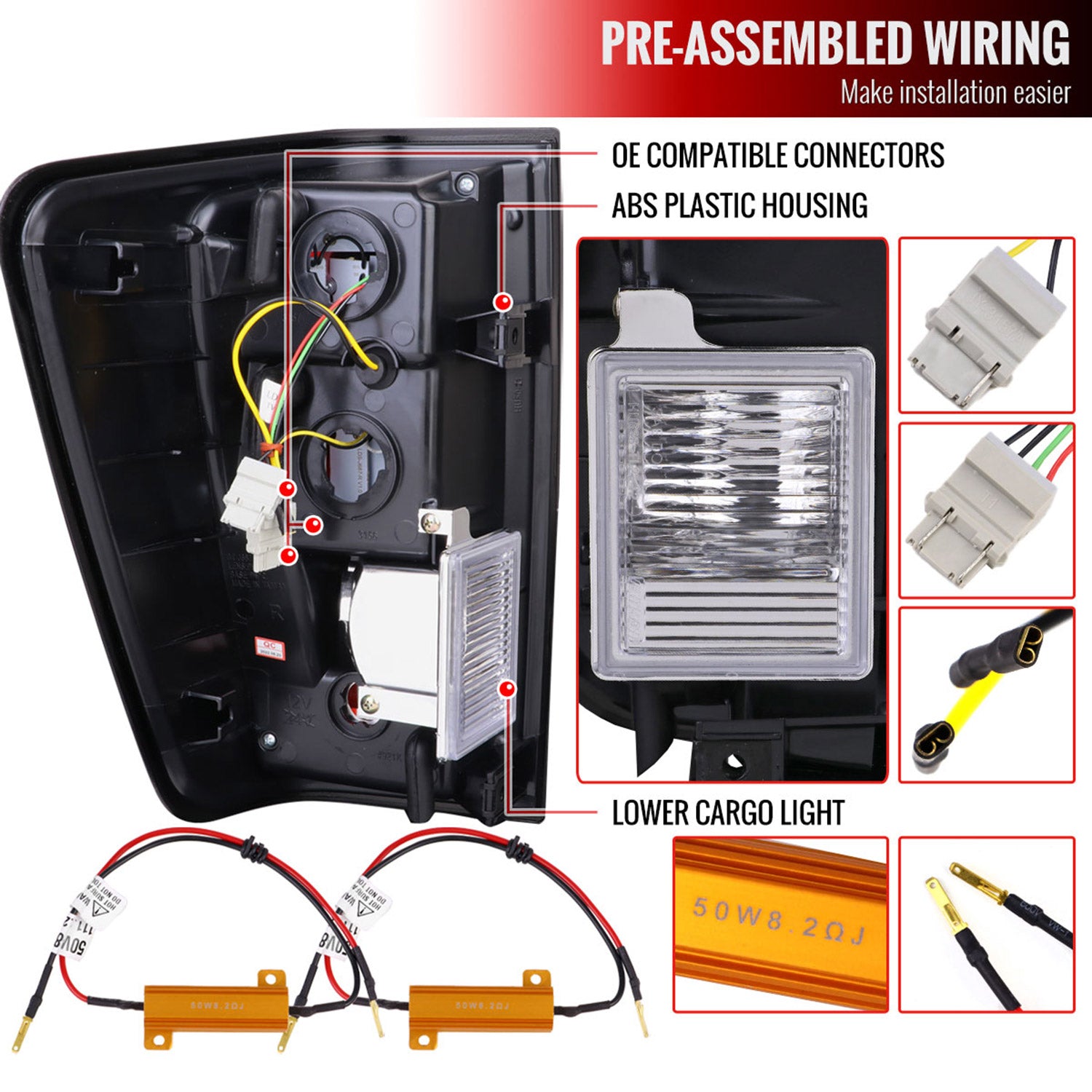 2004-2015 Nissan Titan LED Tail Lights with White LED Tube Chrome/Red Lens