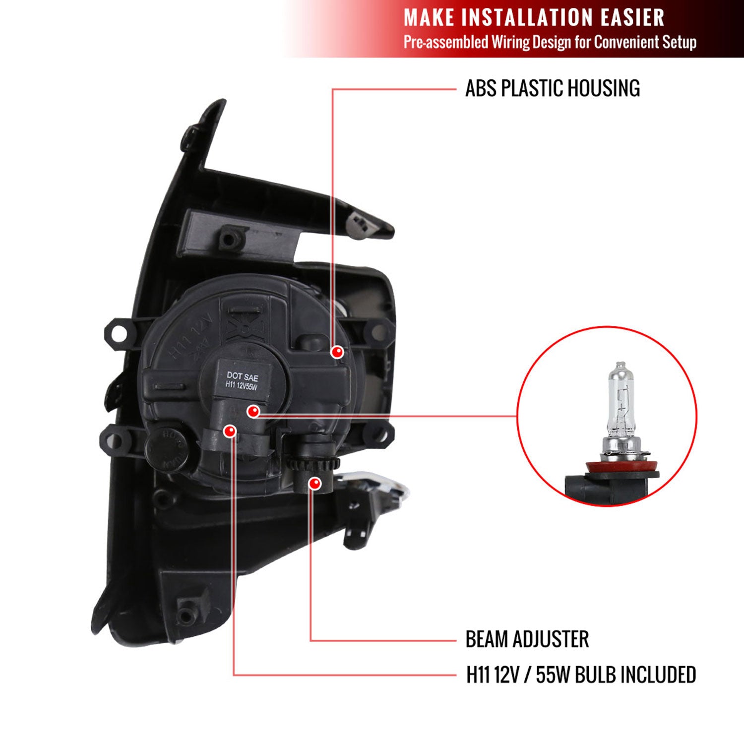 2018-2019 Toyota Sienna 12V/55W H11 Fog Lights Kit - HZ Chrome/Clear Lens