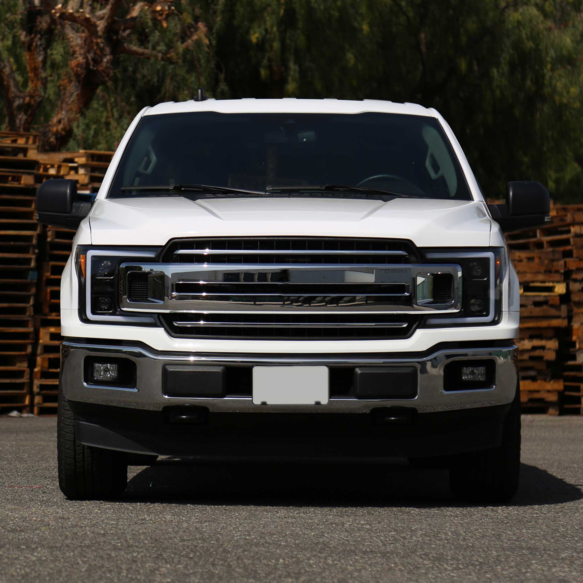 For Ford F-150 2018-2020 LED C-Bar Projector Headlights Turn Signal Lights Matte Black Housing Clear Lens